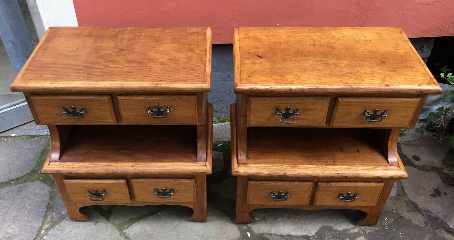 20th Pair of Italian Night Stands in Chestnut with Four Drawers Original Patina For Sale 1