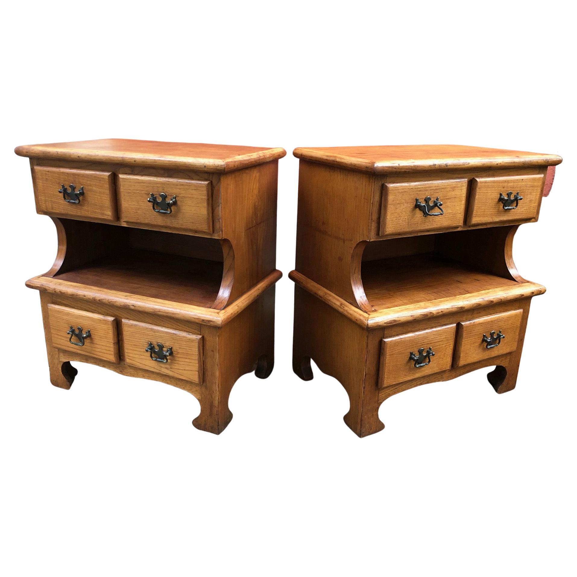 20th Pair of Italian Night Stands in Chestnut with Four Drawers Original Patina