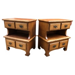 Vintage 20th Pair of Italian Night Stands in Chestnut with Four Drawers Original Patina