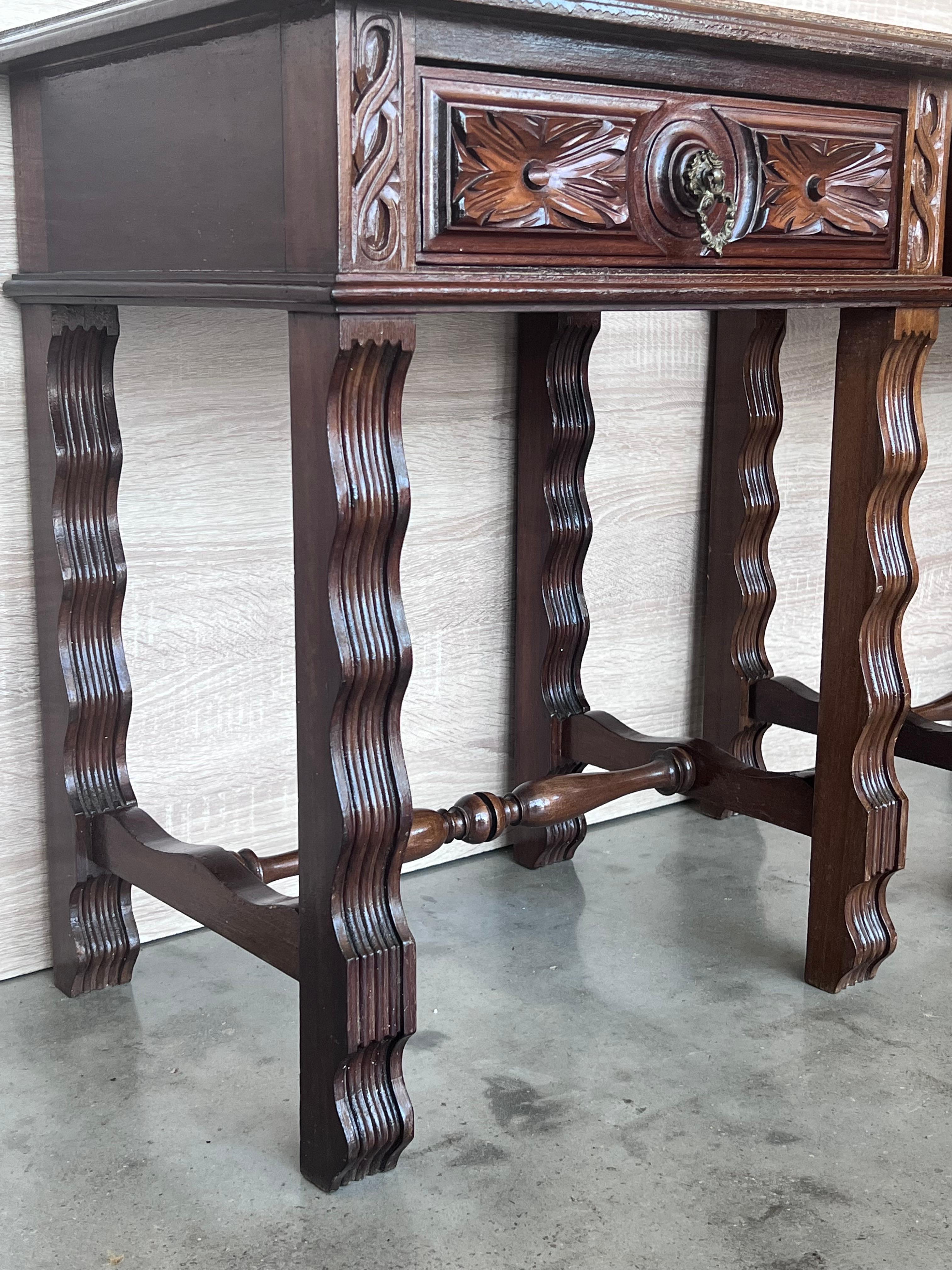 20th Pair of Large Spanish Nightstands or Low Console Tables with Drawer For Sale 2