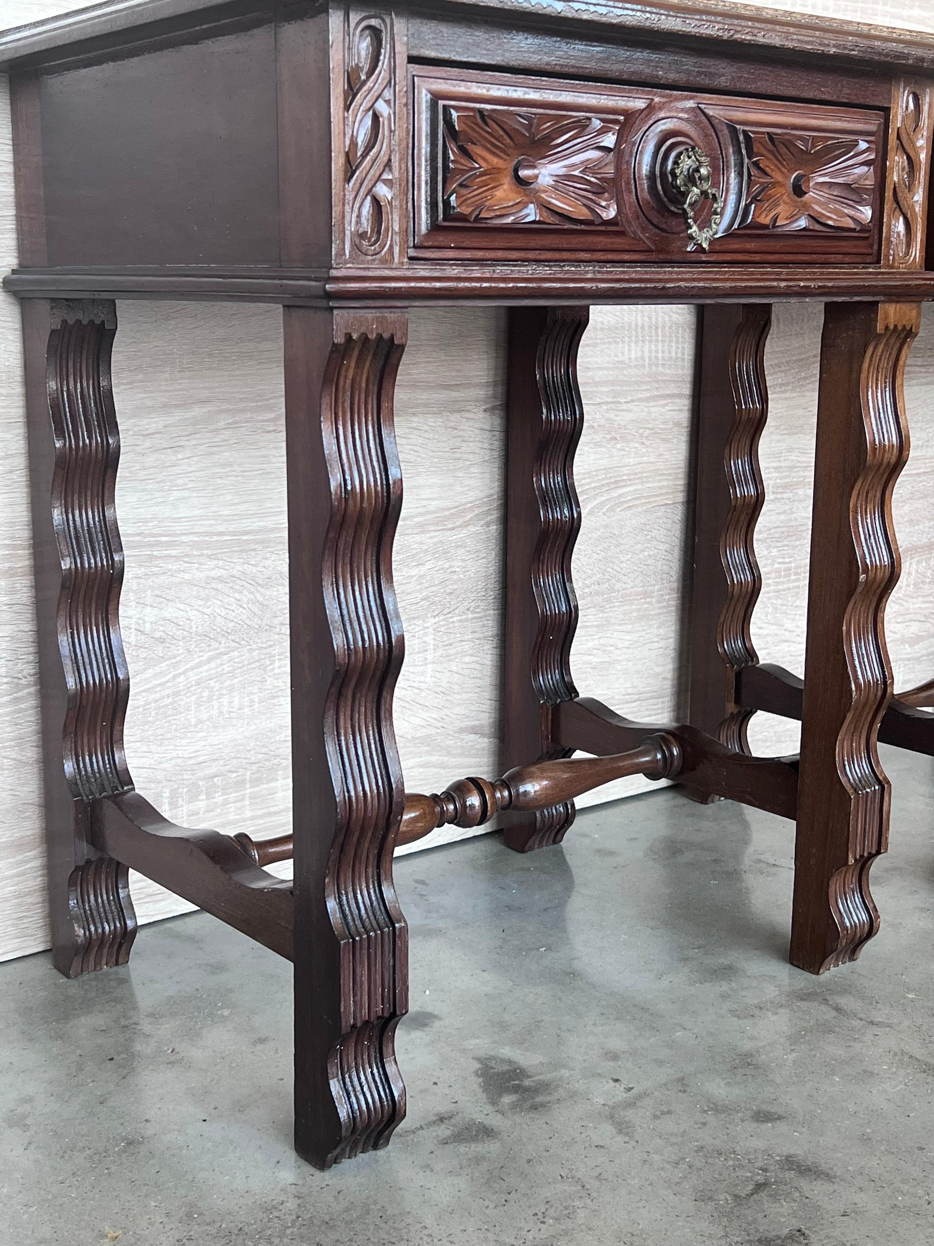 20th Pair of Large Spanish Nightstands or Low Console Tables with Drawer 1