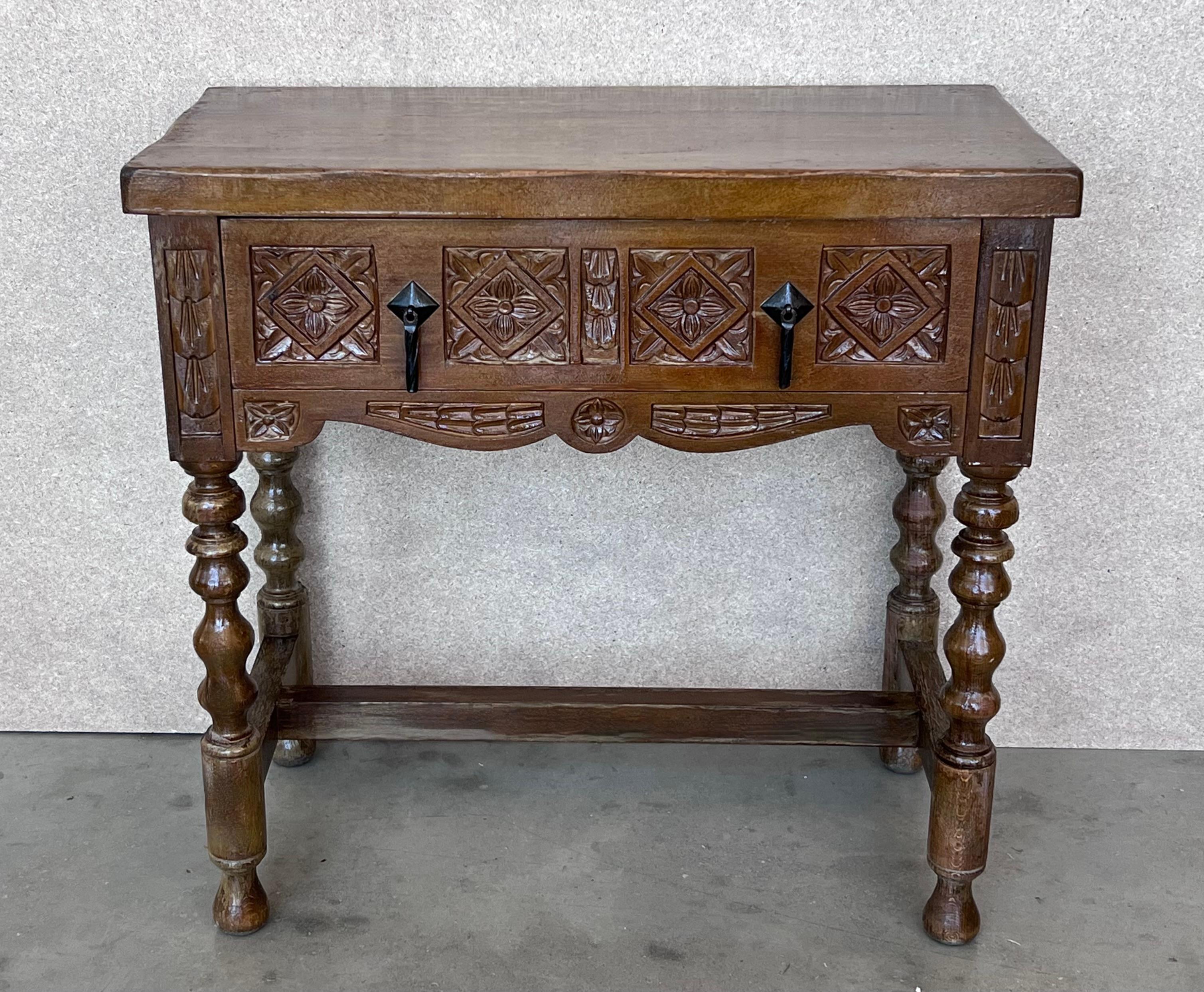 Spanish Colonial 20th Pair of Large Spanish Nightstands or Low Console Tables with Drawer