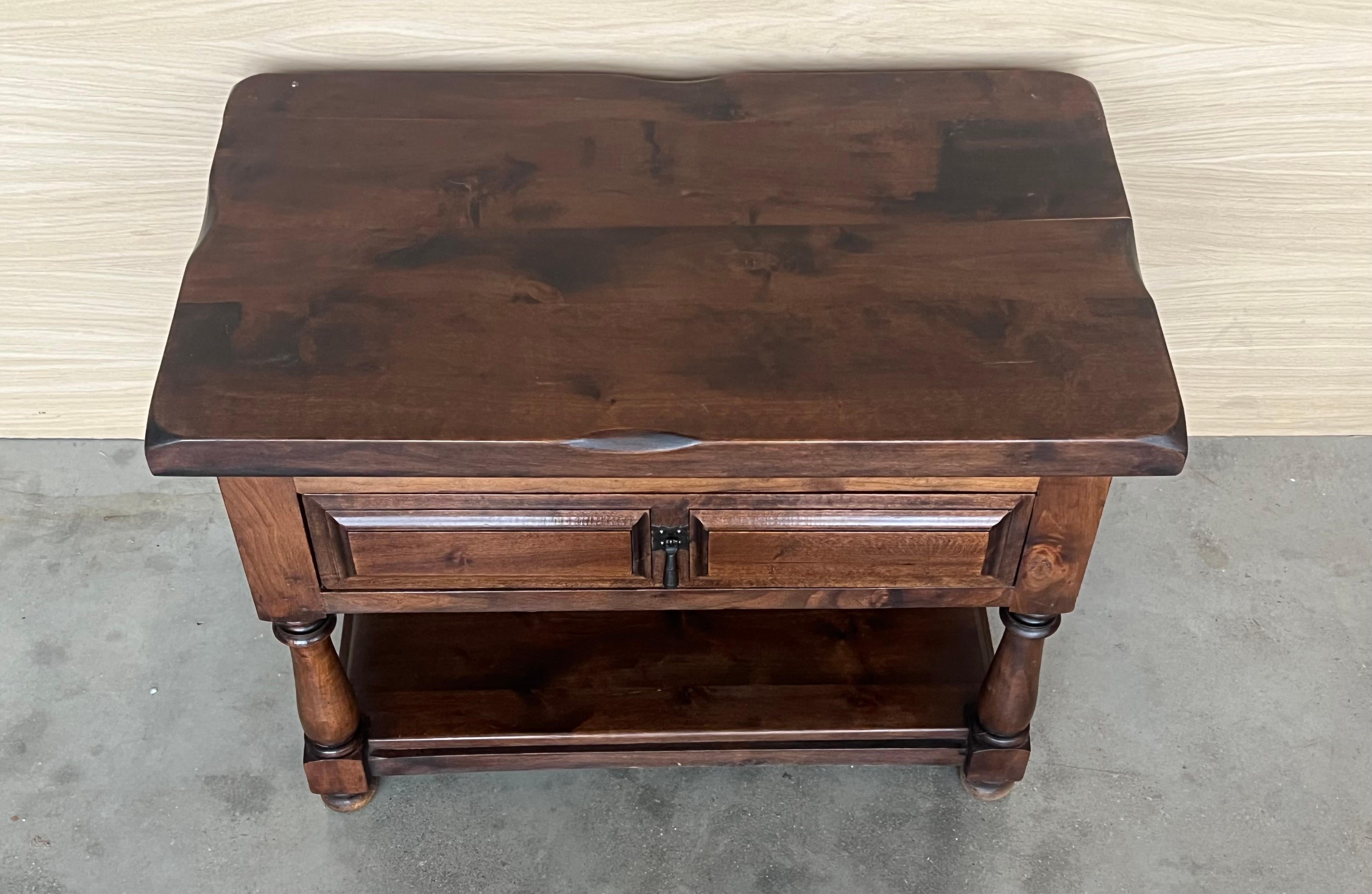 Walnut 20th Pair of Large Spanish Nightstands or Low Console Tables with Drawer For Sale