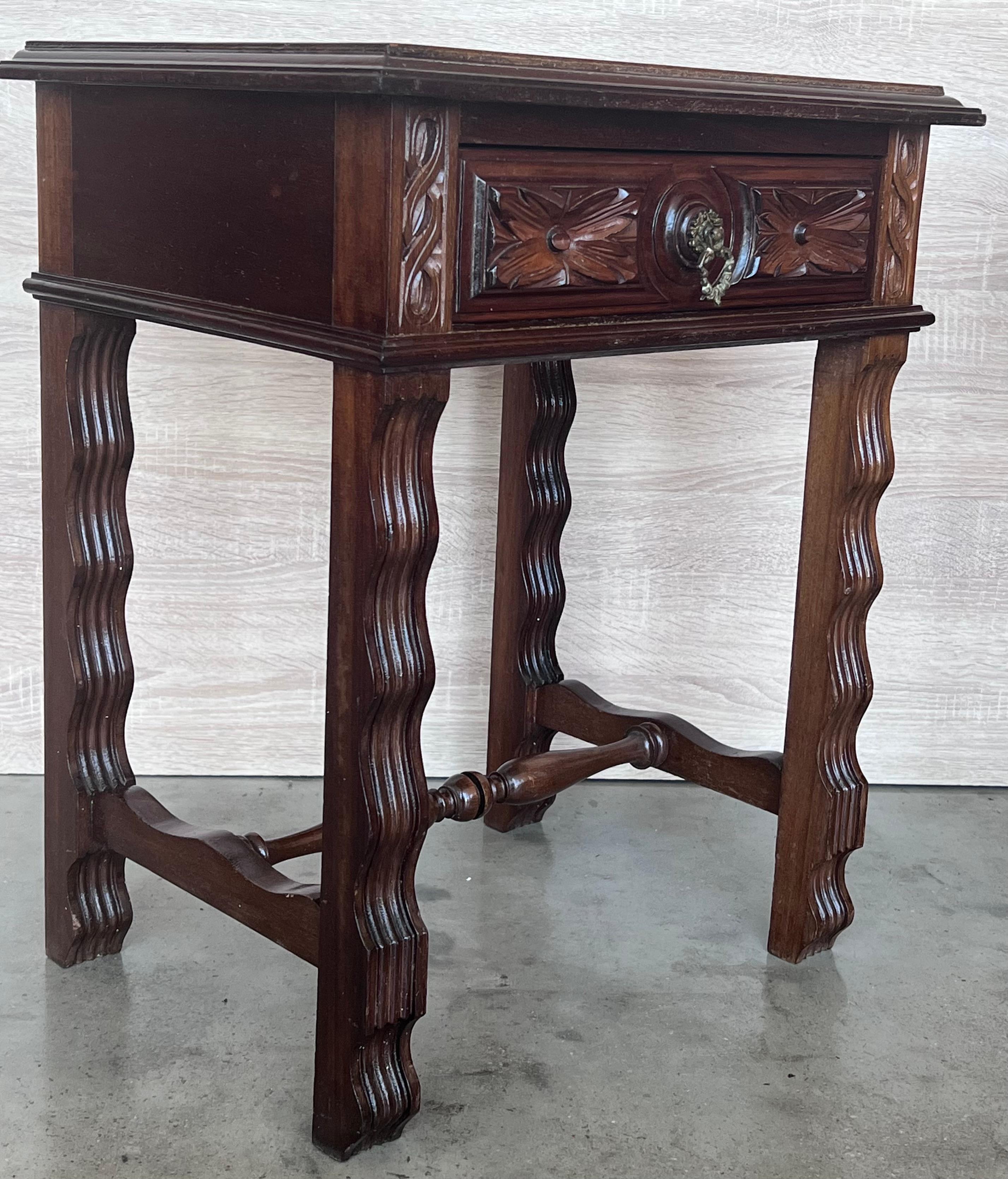 20th Century 20th Pair of Large Spanish Nightstands or Low Console Tables with Drawer For Sale