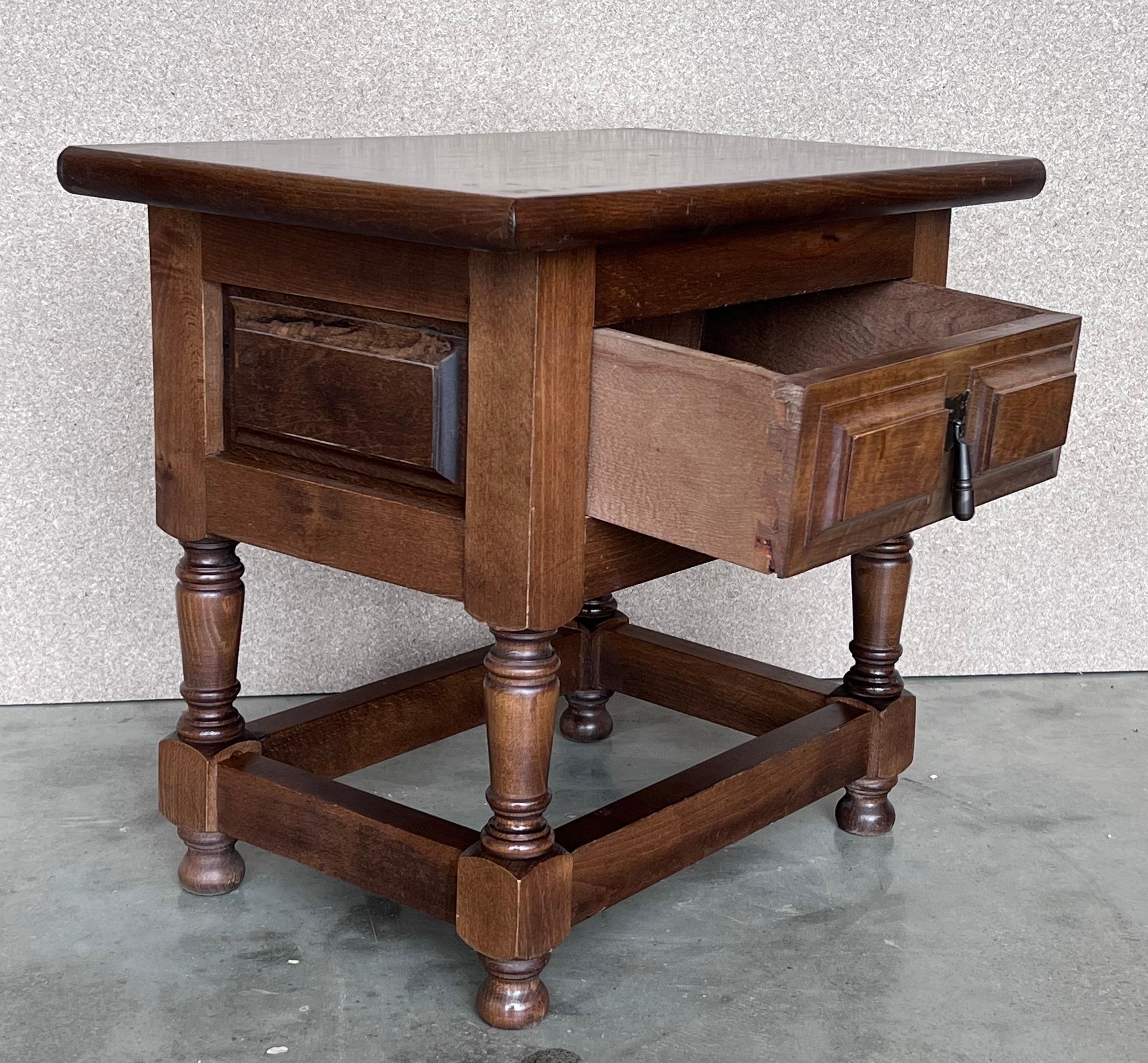 Walnut 20th Pair of Large Spanish Nightstands or Low Console Tables with Drawer For Sale