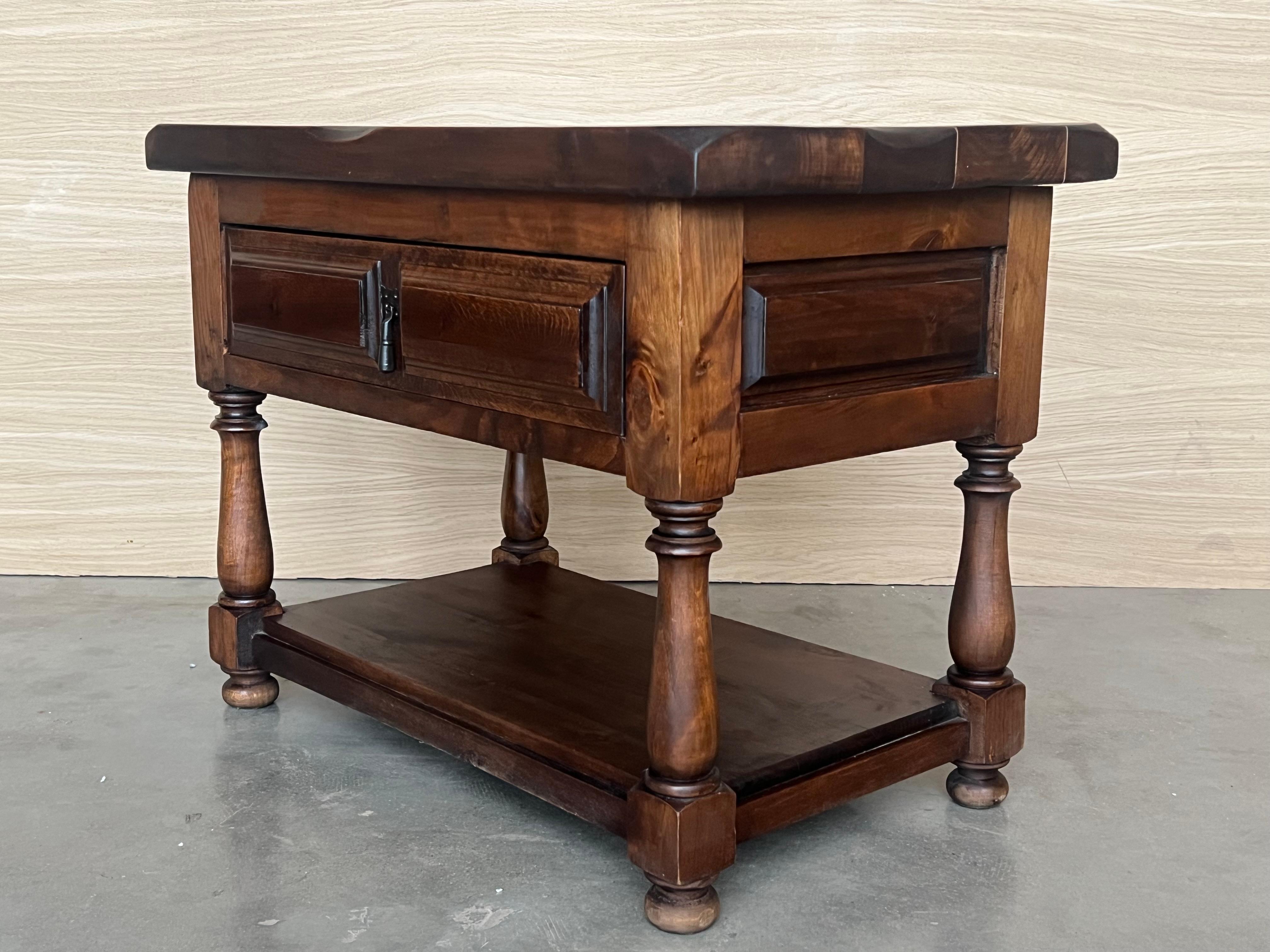 20th Pair of Large Spanish Nightstands or Low Console Tables with Drawer For Sale 2