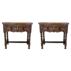 20th Pair of Large Spanish Nightstands or Low Console Tables with Drawer