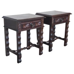 20th Pair of Large Spanish Nightstands or Low Console Tables with Drawer