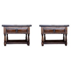 Retro 20th Pair of Large Spanish Nightstands or Low Console Tables with Drawer