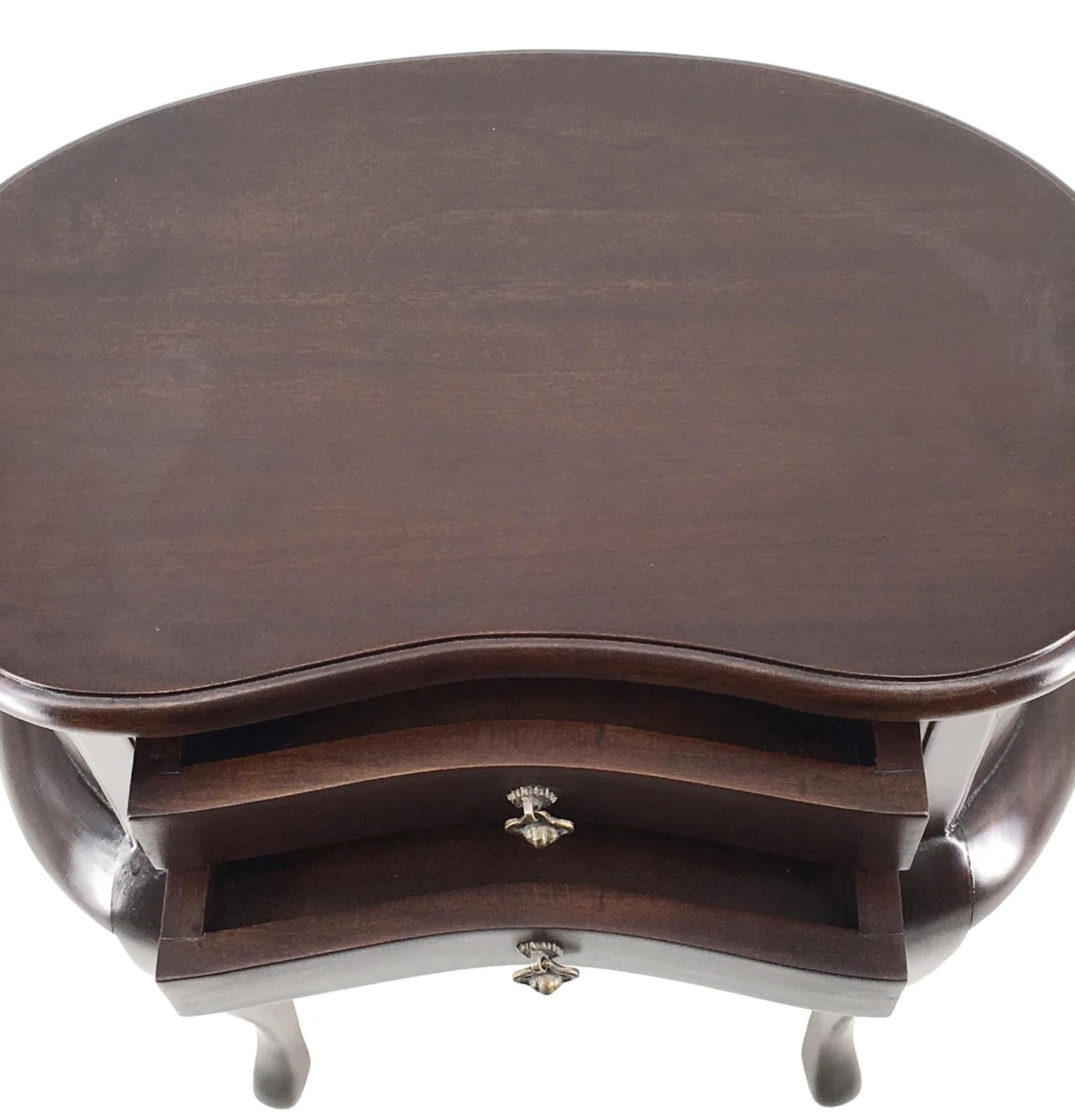 Louis XV 20th Century Pair of Mahogany Nightstands with Kidney Shape and Two Drawers For Sale