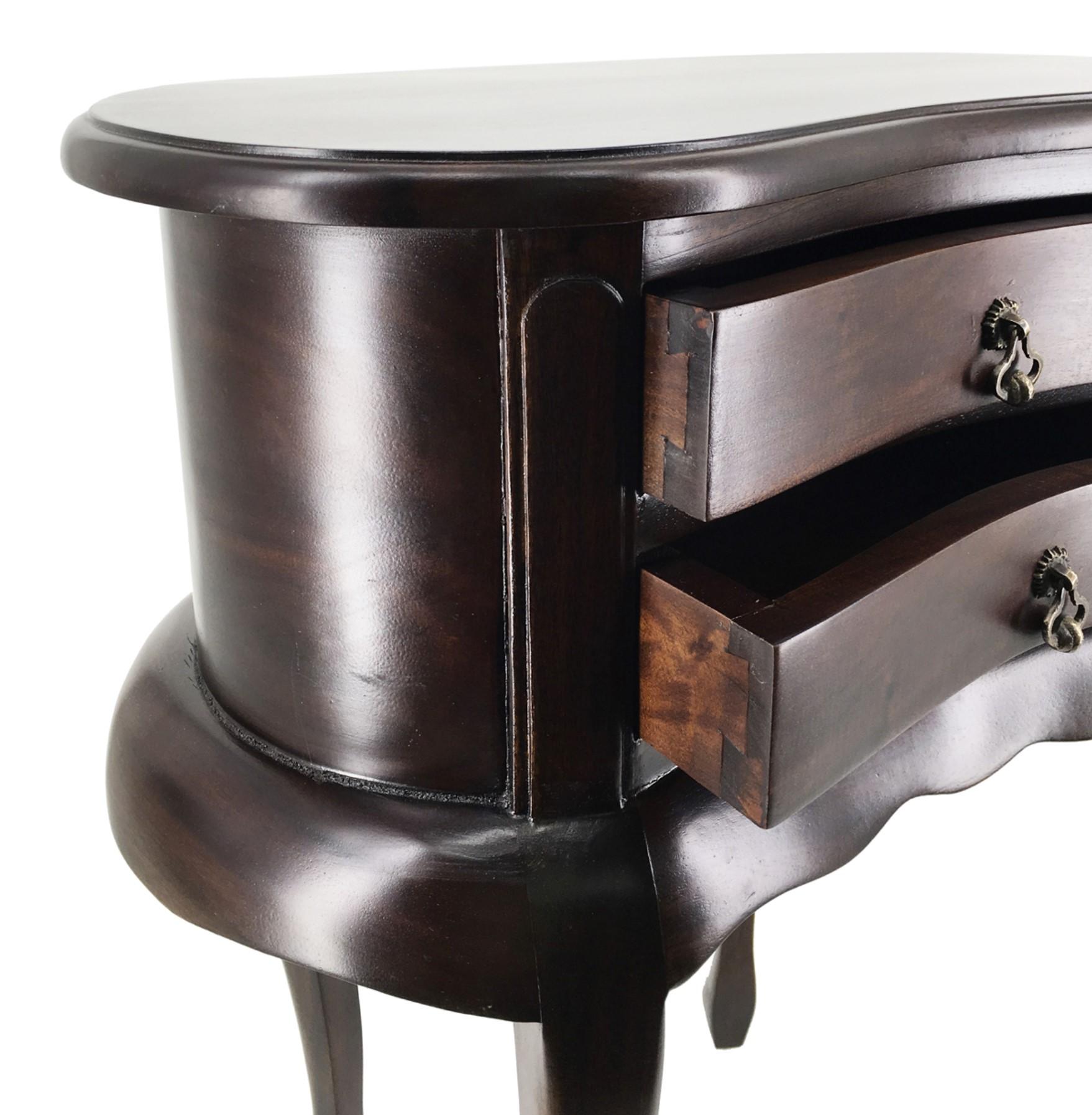 Spanish 20th Century Pair of Mahogany Nightstands with Kidney Shape and Two Drawers For Sale