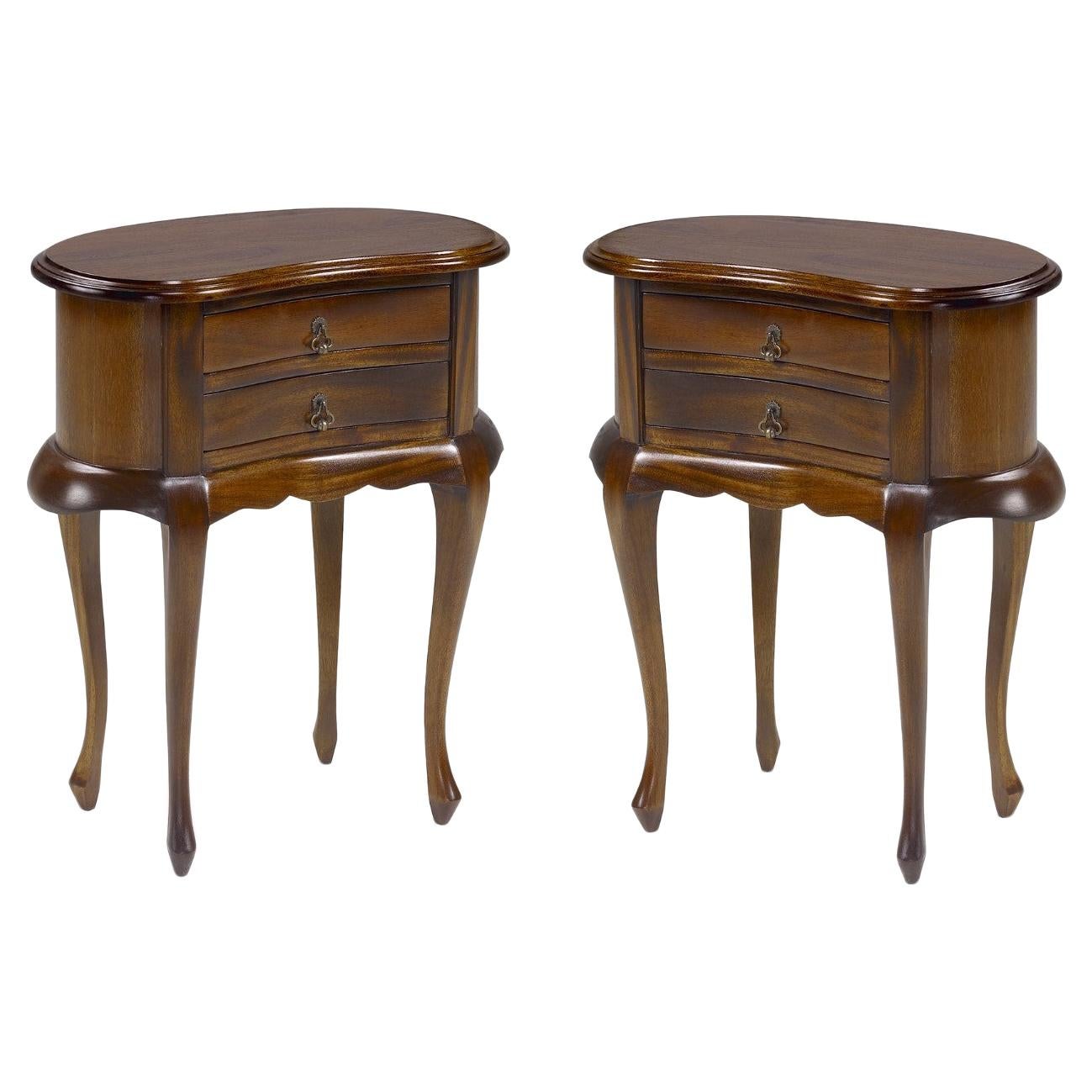 20th Century Pair of Mahogany Nightstands with Kidney Shape and Two Drawers For Sale