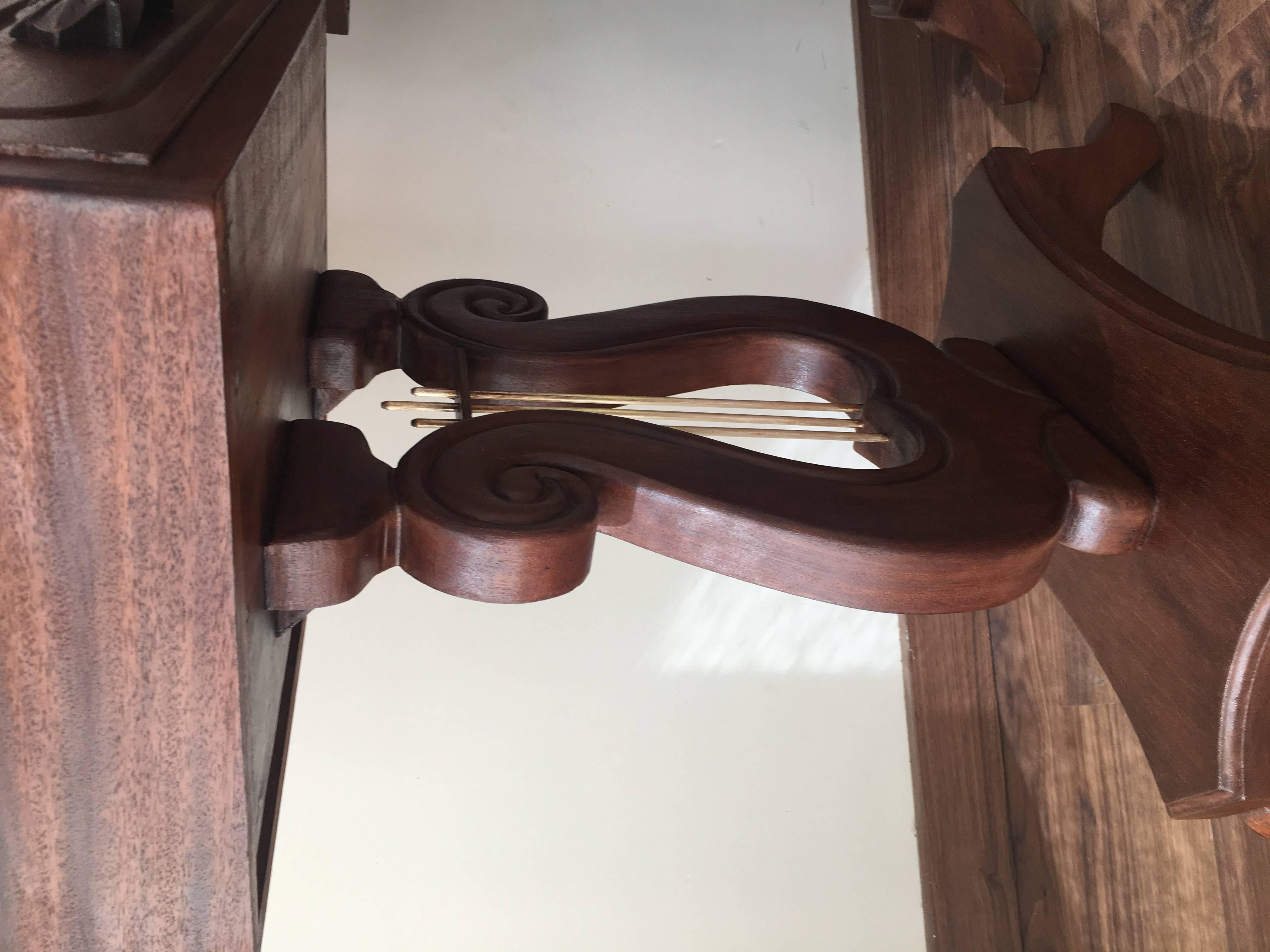 20th Century Pair of Nightstands in Mahogany with Lyre Leg and Bronze 6