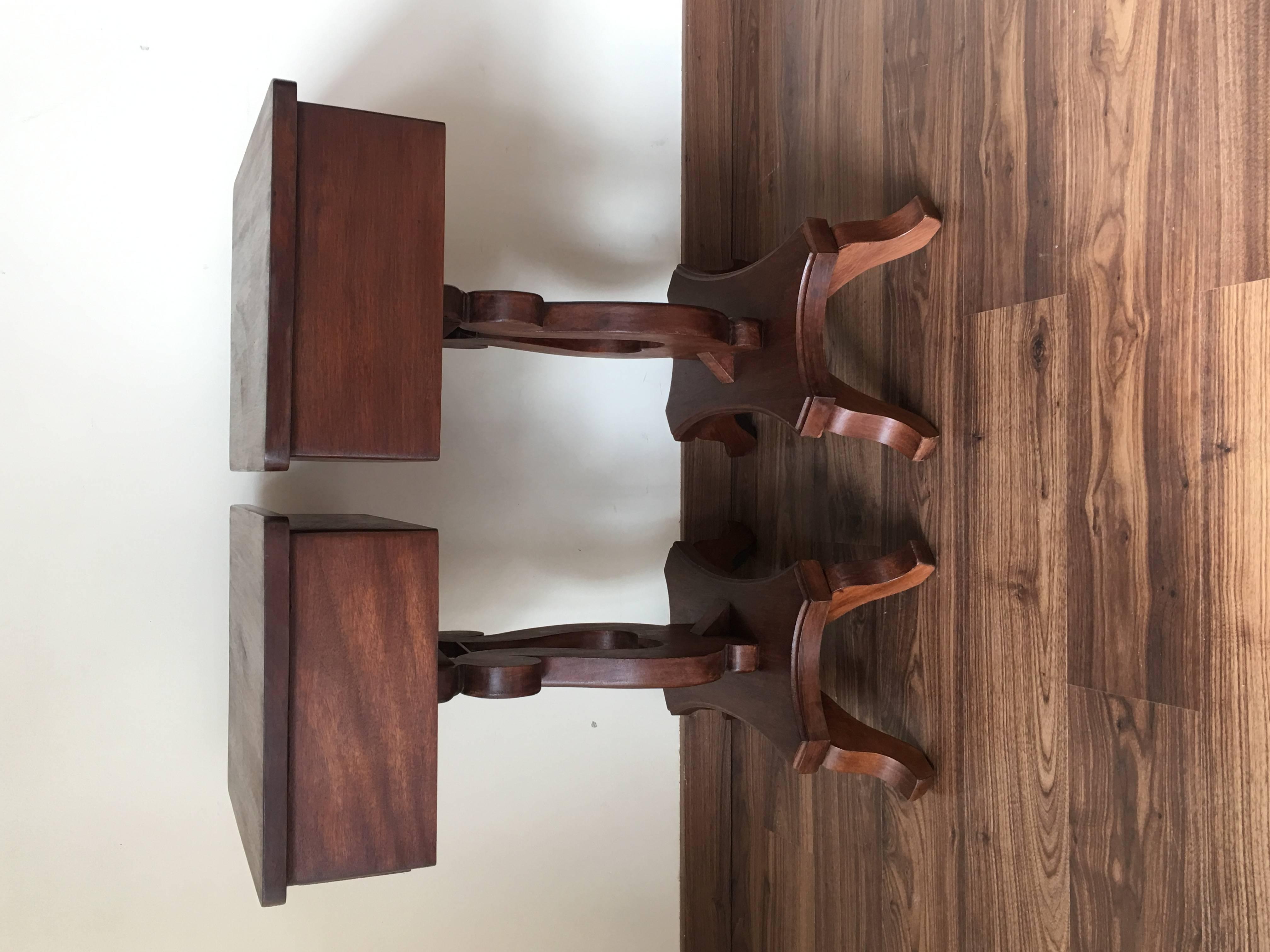 20th Century Pair of Nightstands in Mahogany with Lyre Leg and Bronze 2