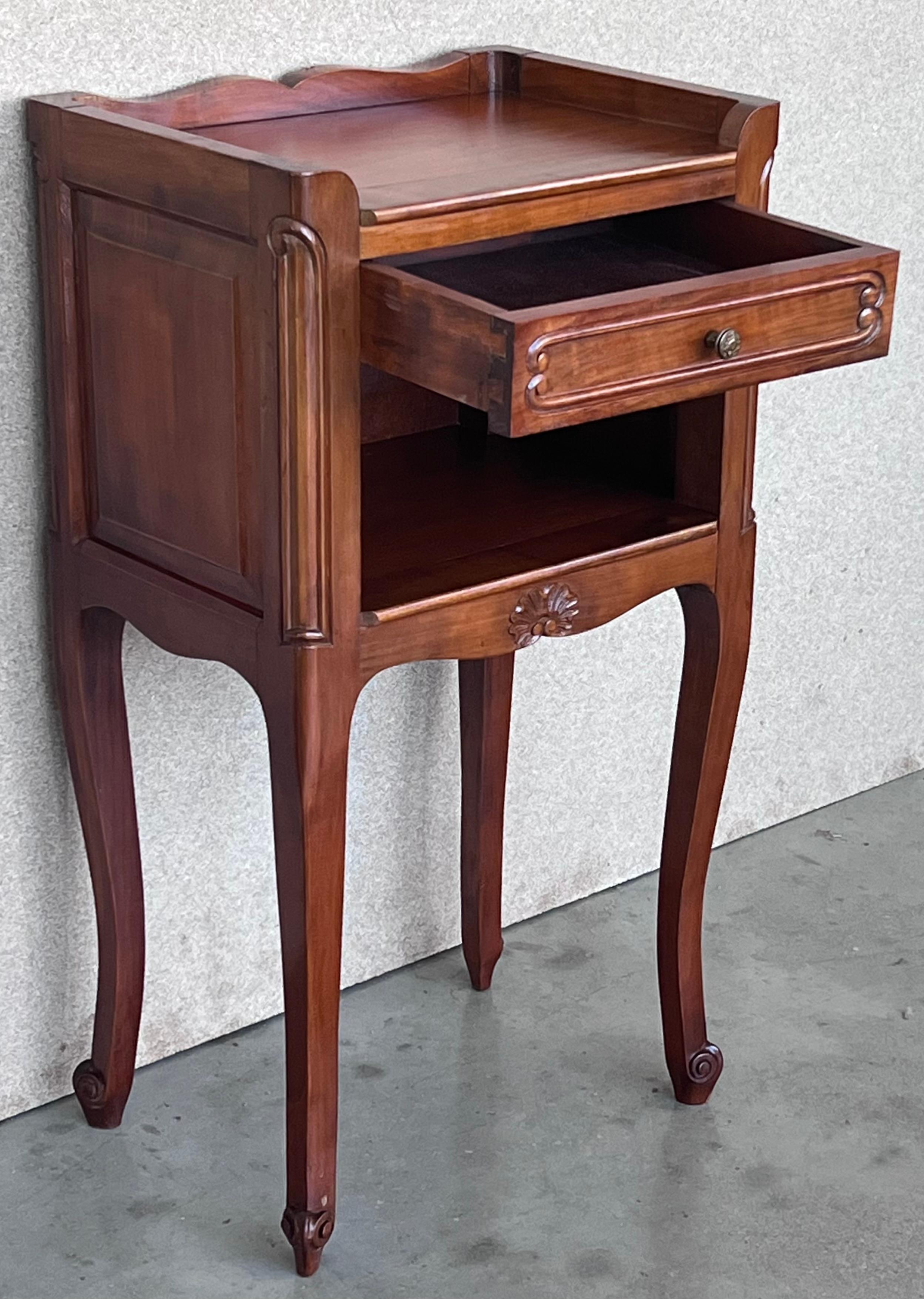 20th Pair of Oak Nightstands Tables with Drawer and Open Shelf 1
