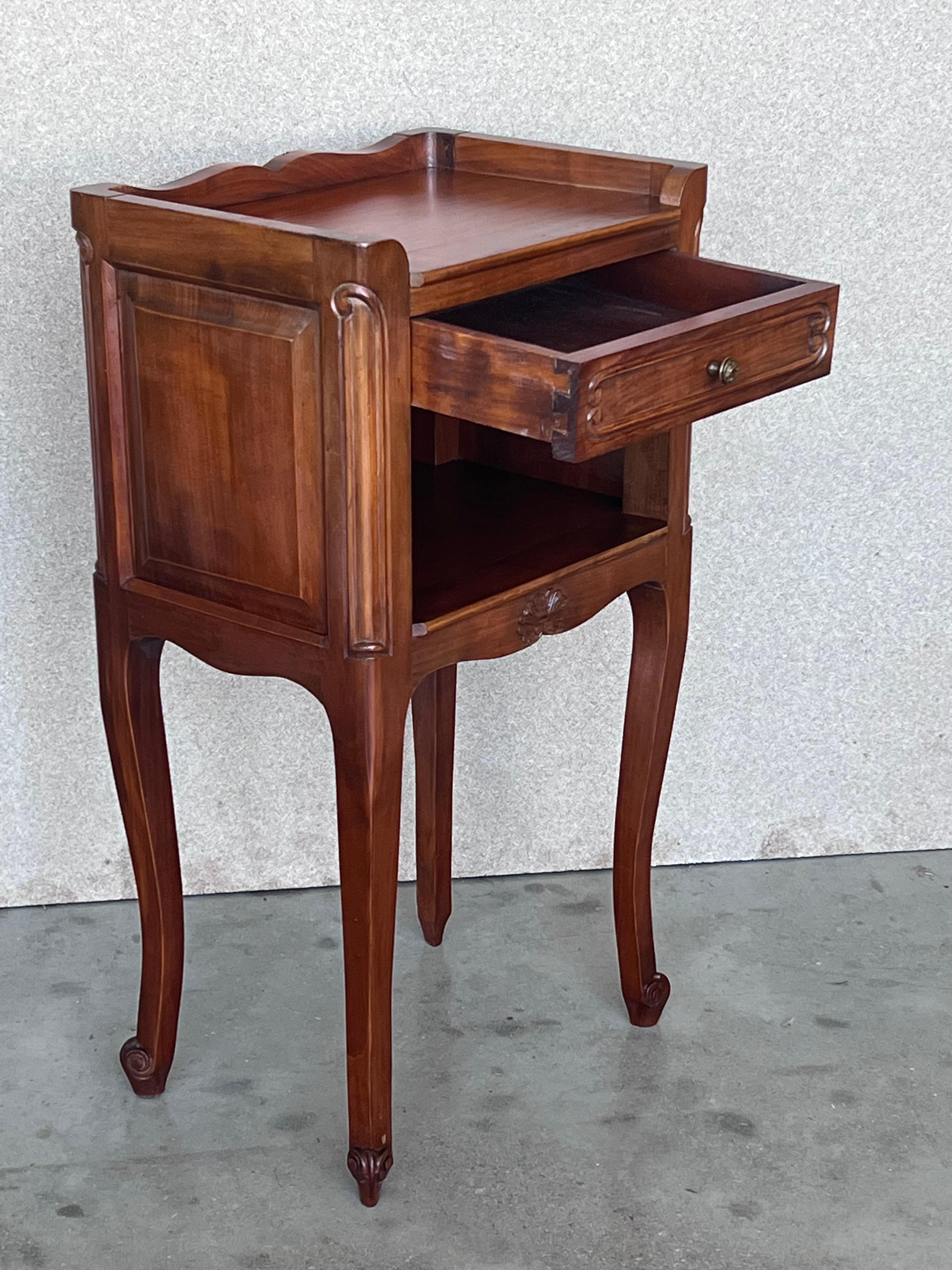 20th Pair of Oak Nightstands Tables with Drawer and Open Shelf 2