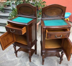 20th Century Pair of Original Italian Night Stands with Green Glass Tops