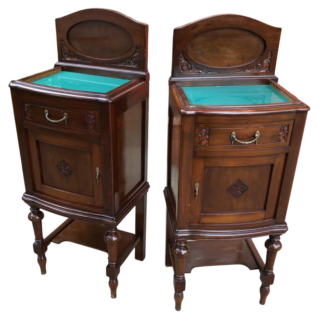 20th Century Pair of Original Italian Night Stands with Green Glass Tops