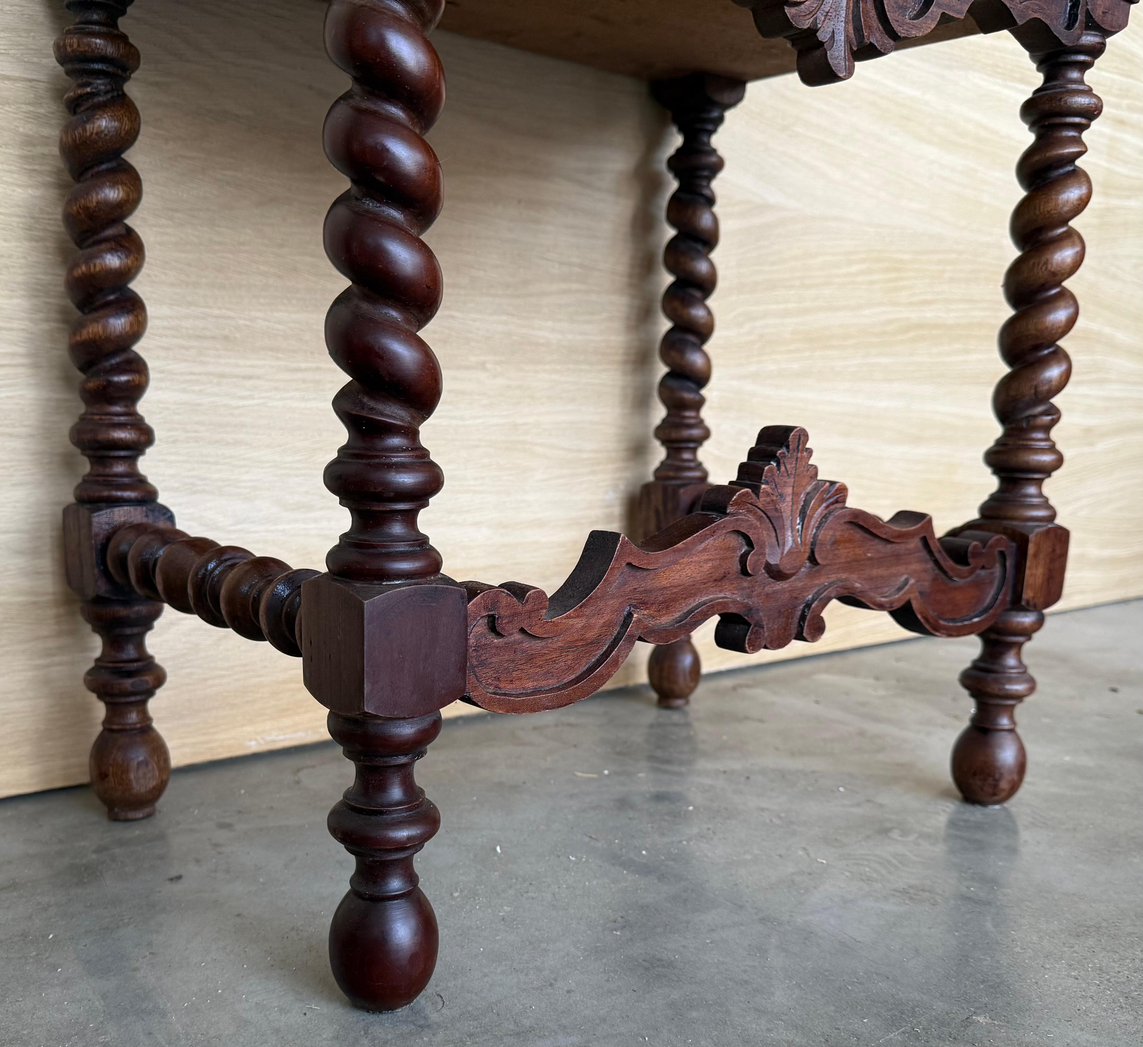 20th Pair of Spanish Carved Nightstands with Drawer and low crest For Sale 2