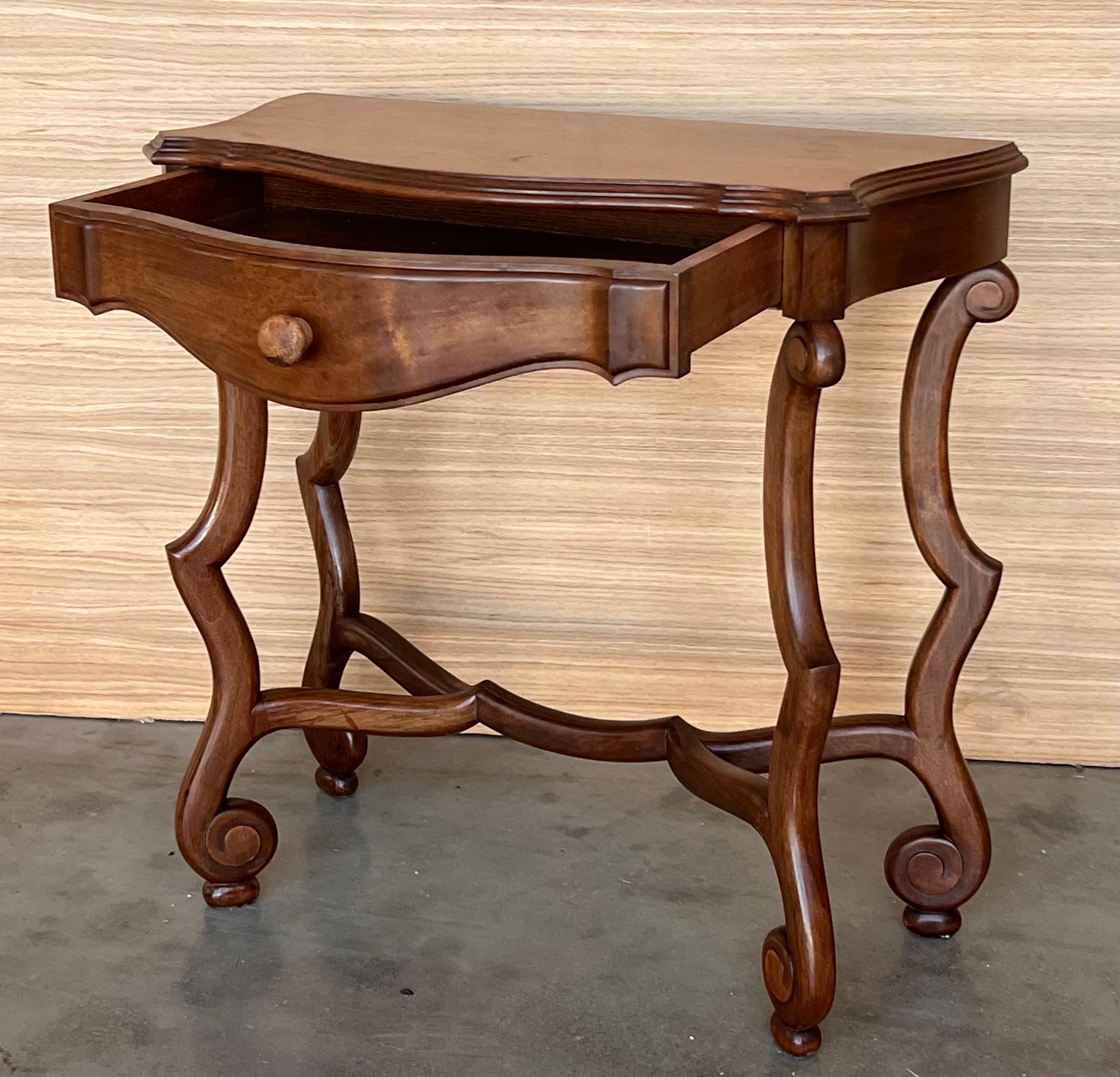 20th Pair of Spanish Nightstands with Carved Drawer 1