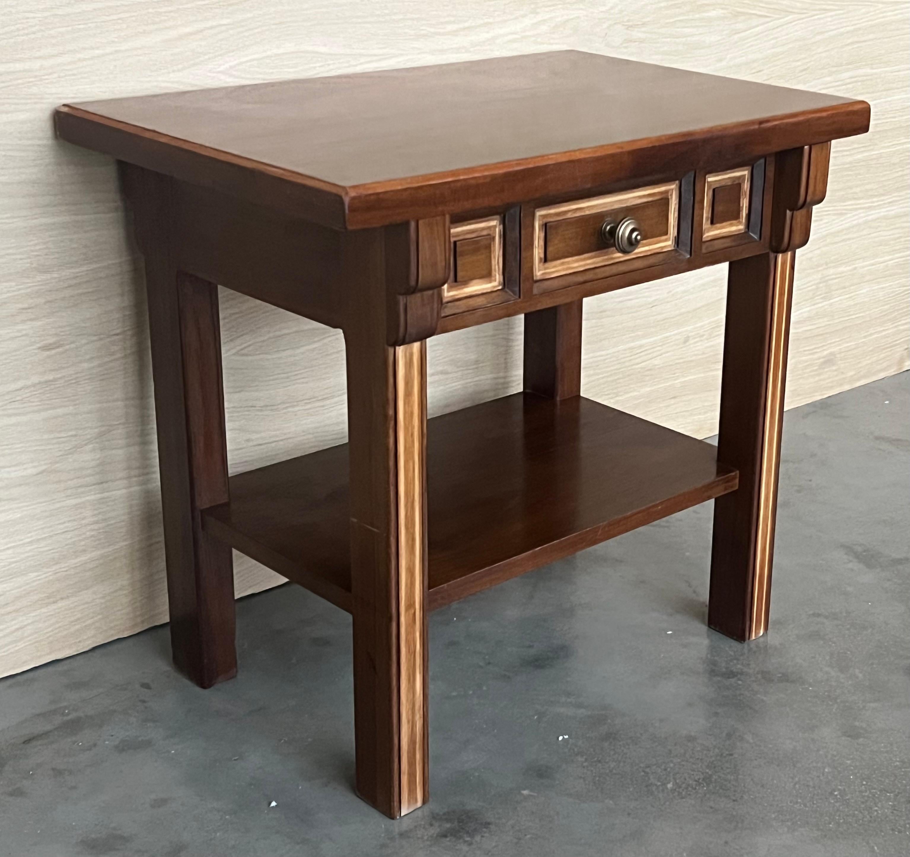 Walnut 20th Pair of Spanish Nightstands with Drawer and Low shelve For Sale