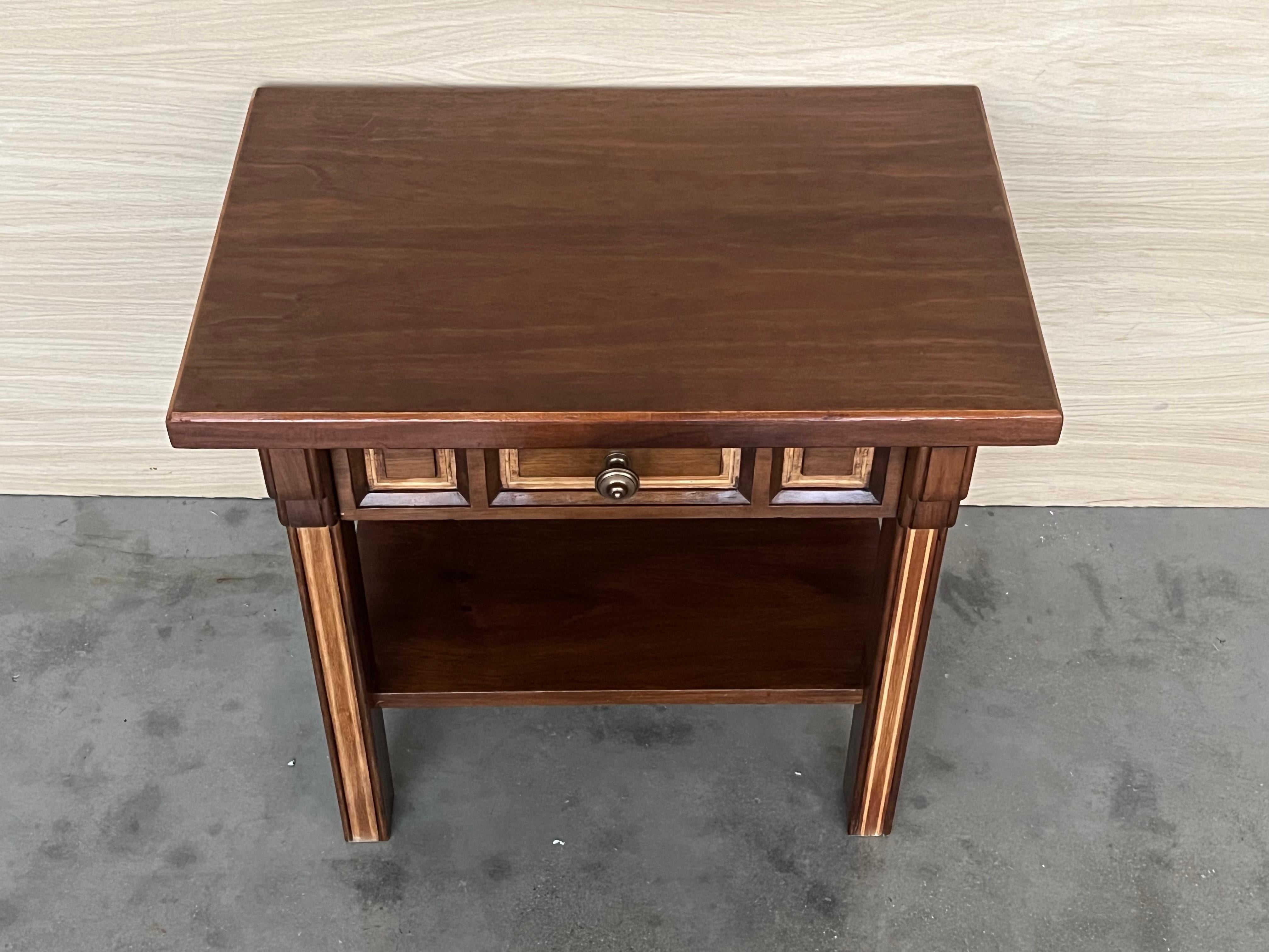 20th Pair of Spanish Nightstands with Drawer and Low shelve 1