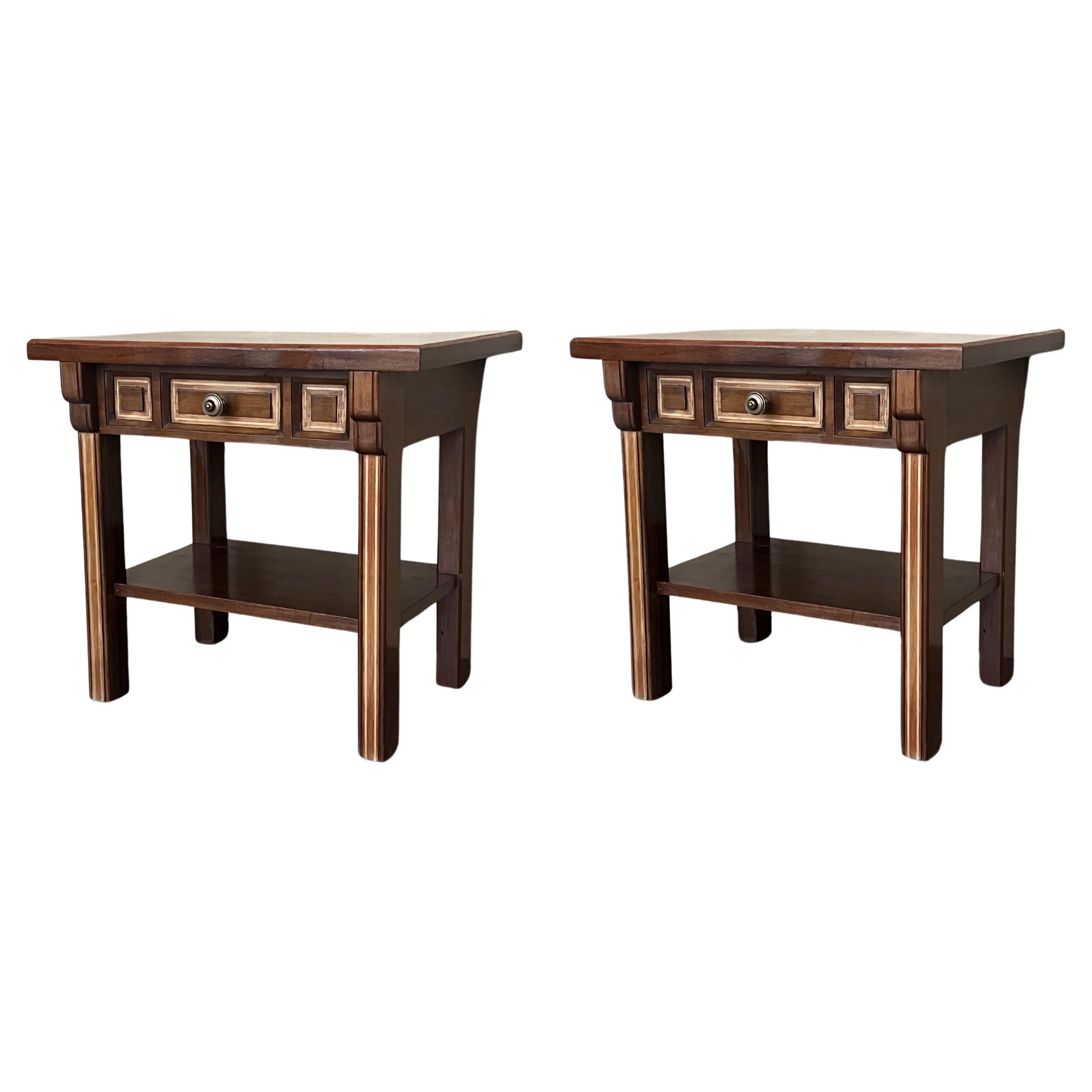 20th Pair of Spanish Nightstands with Drawer and Low shelve For Sale