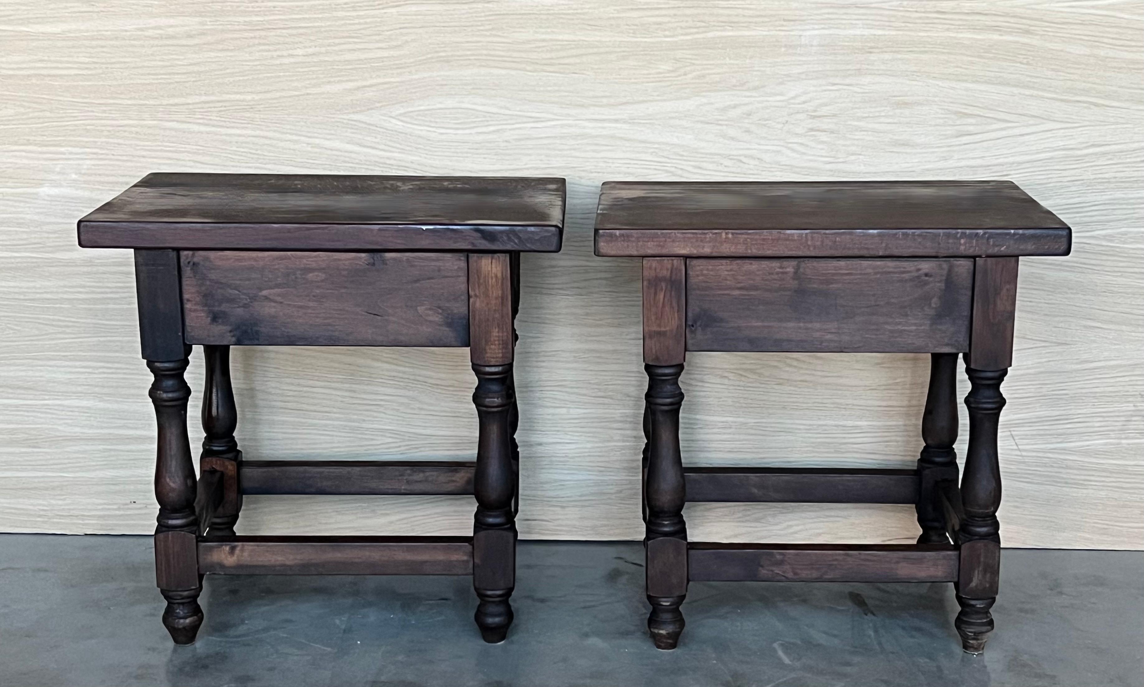20th Pair of Spanish Nightstands with Drawer For Sale 3
