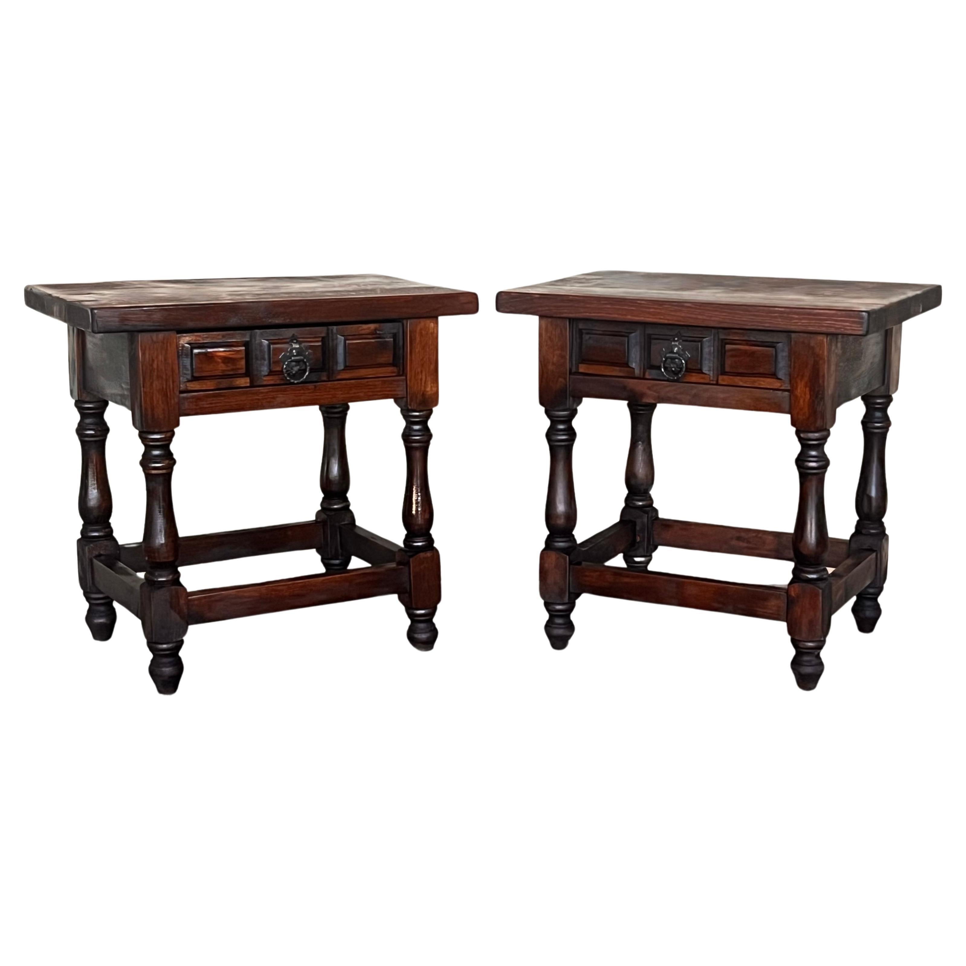 20th Pair of Spanish Nightstands with Drawer For Sale