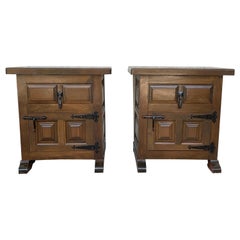 20th Pair of Spanish Nightstands with One Drawers, Door and Iron Hardware