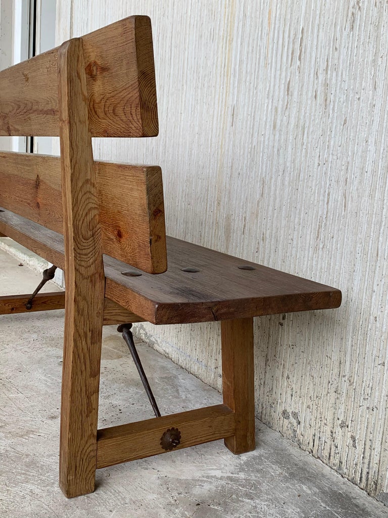 20th Pair of Spanish Park or Garden Benches with Wood Slabs and Iron