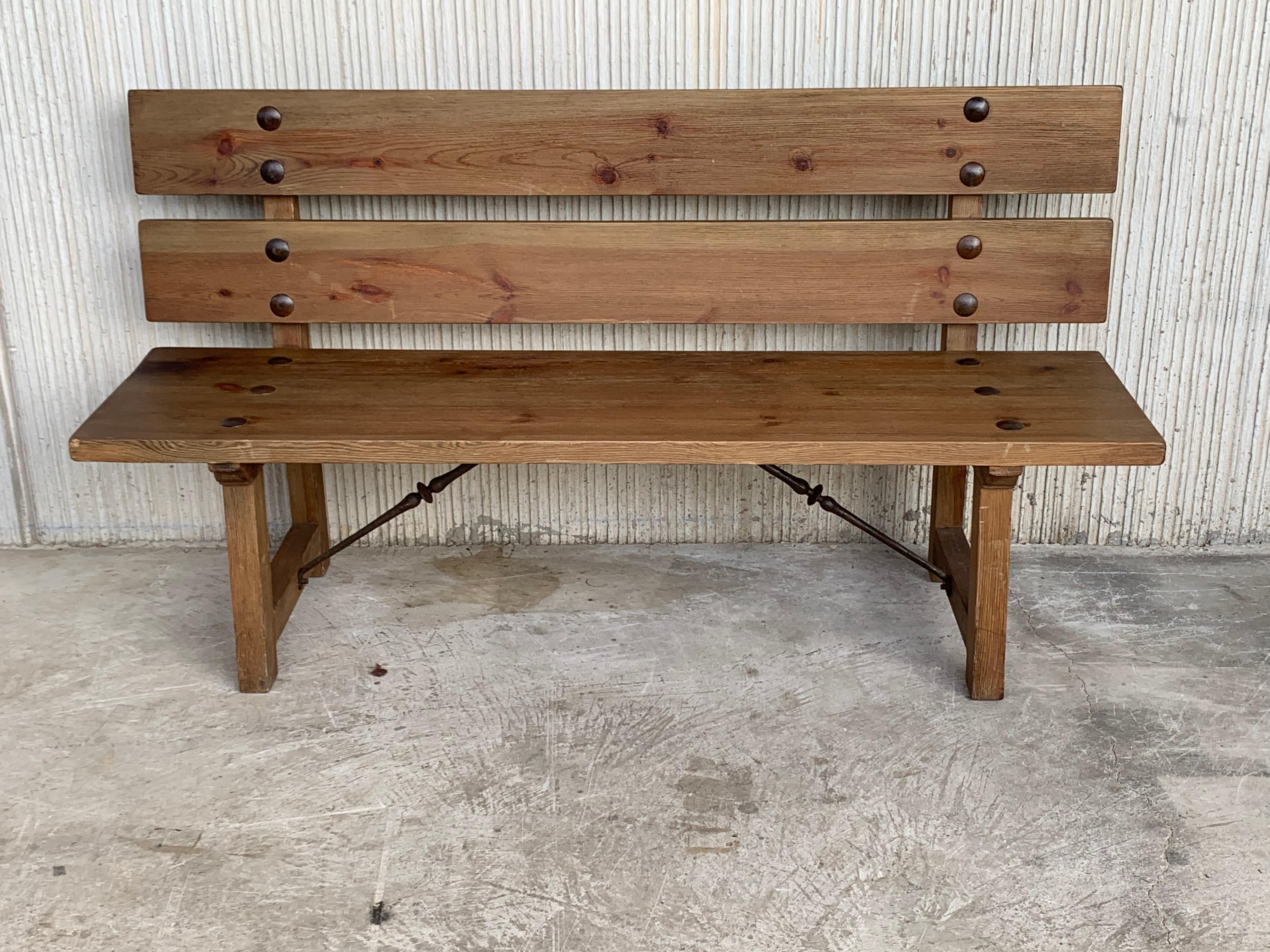 20th Pair of Spanish Park or Garden Benches  with Wood Slabs & Iron Stretchers In Good Condition In Miami, FL