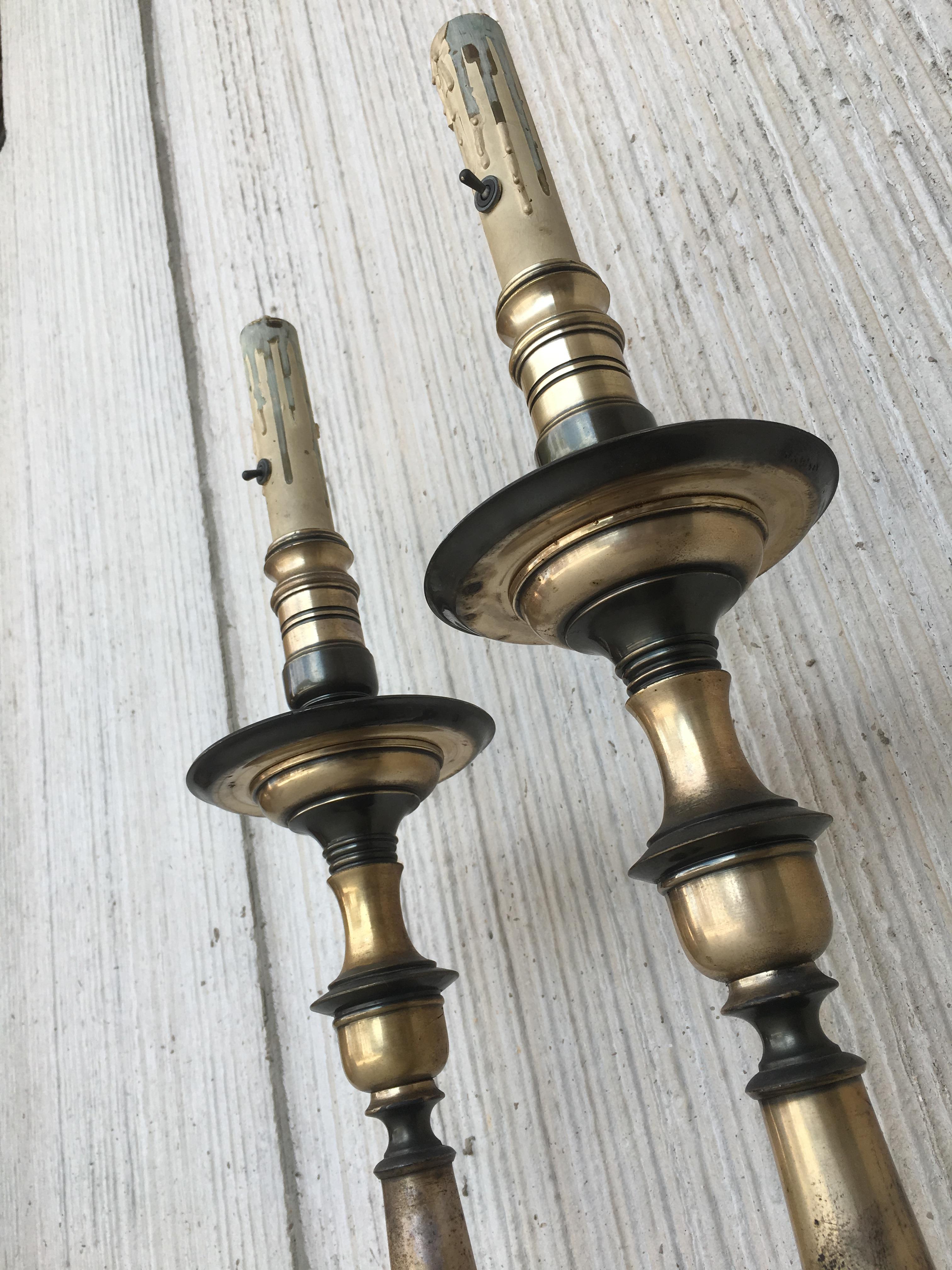20th Pair of Spanish Renaissance Style Bronze Pricket Floor Lamps, Torchères In Good Condition For Sale In Miami, FL