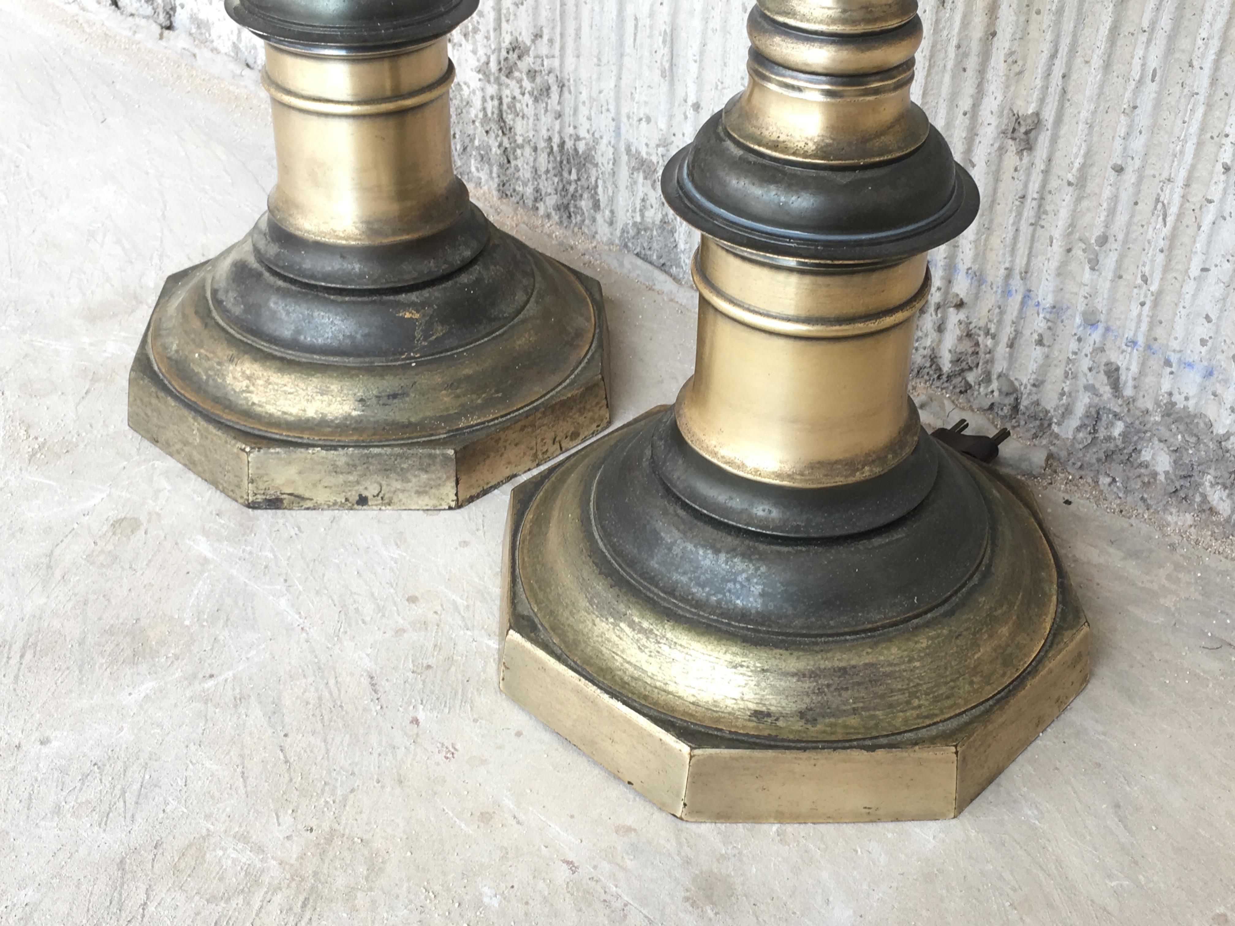 20th Pair of Spanish Renaissance Style Bronze Pricket Floor Lamps, Torchères For Sale 4