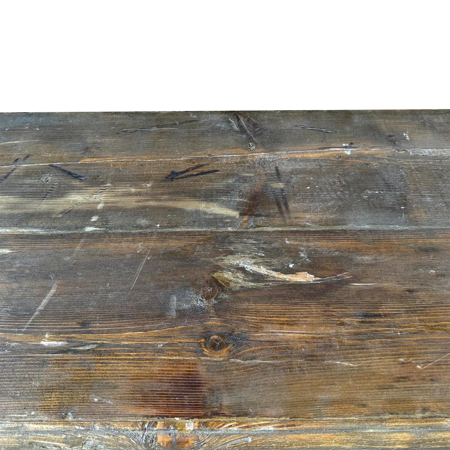French 20th Pair of Vintage Wrought Iron Console Tables with Wooden Tops For Sale