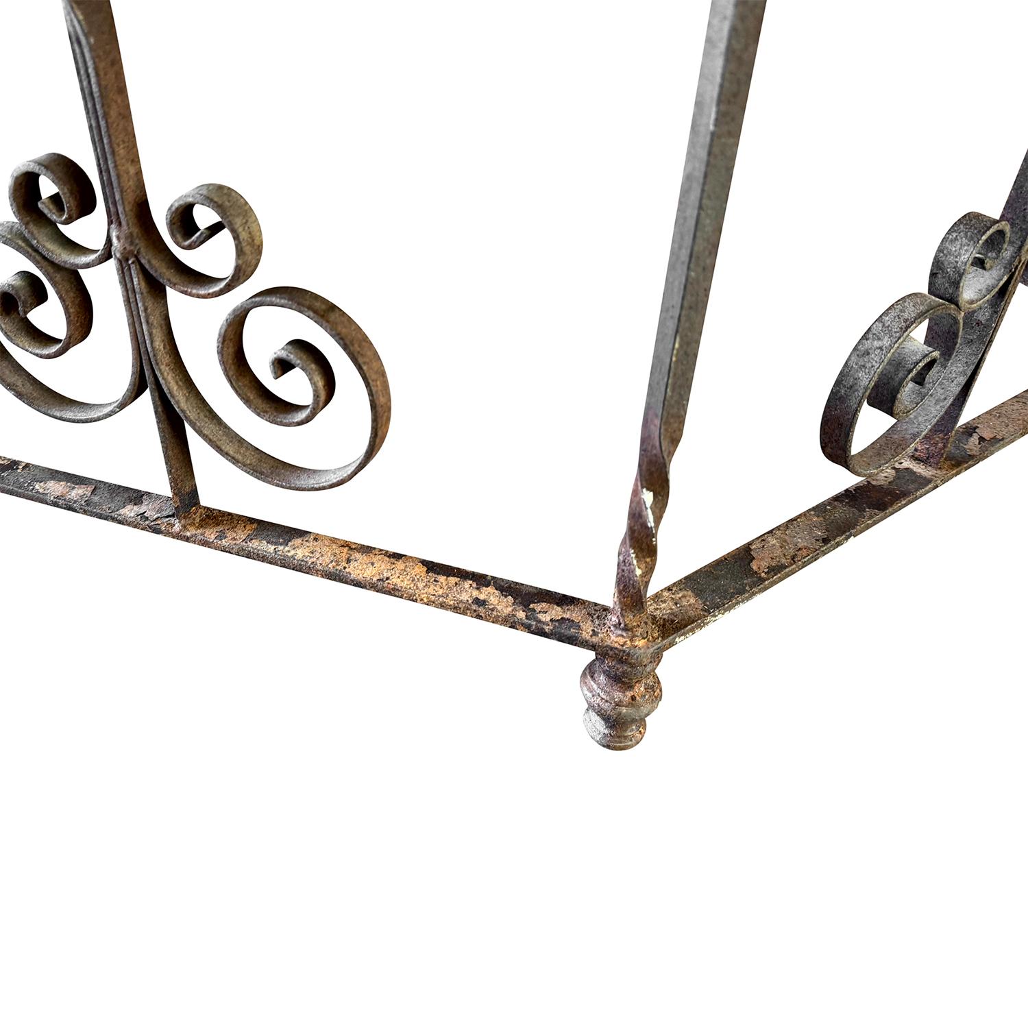 20th Century 20th Pair of Vintage Wrought Iron Console Tables with Wooden Tops For Sale