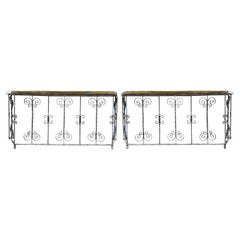 20th Pair of Vintage Wrought Iron Console Tables with Wooden Tops