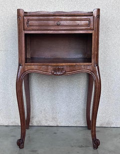 20th Pair of Walnut Nightstands Tables with Drawer and Open Shelf