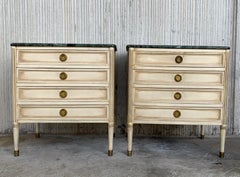 20th Century Pair of White Patina and Green Marble Nightstands