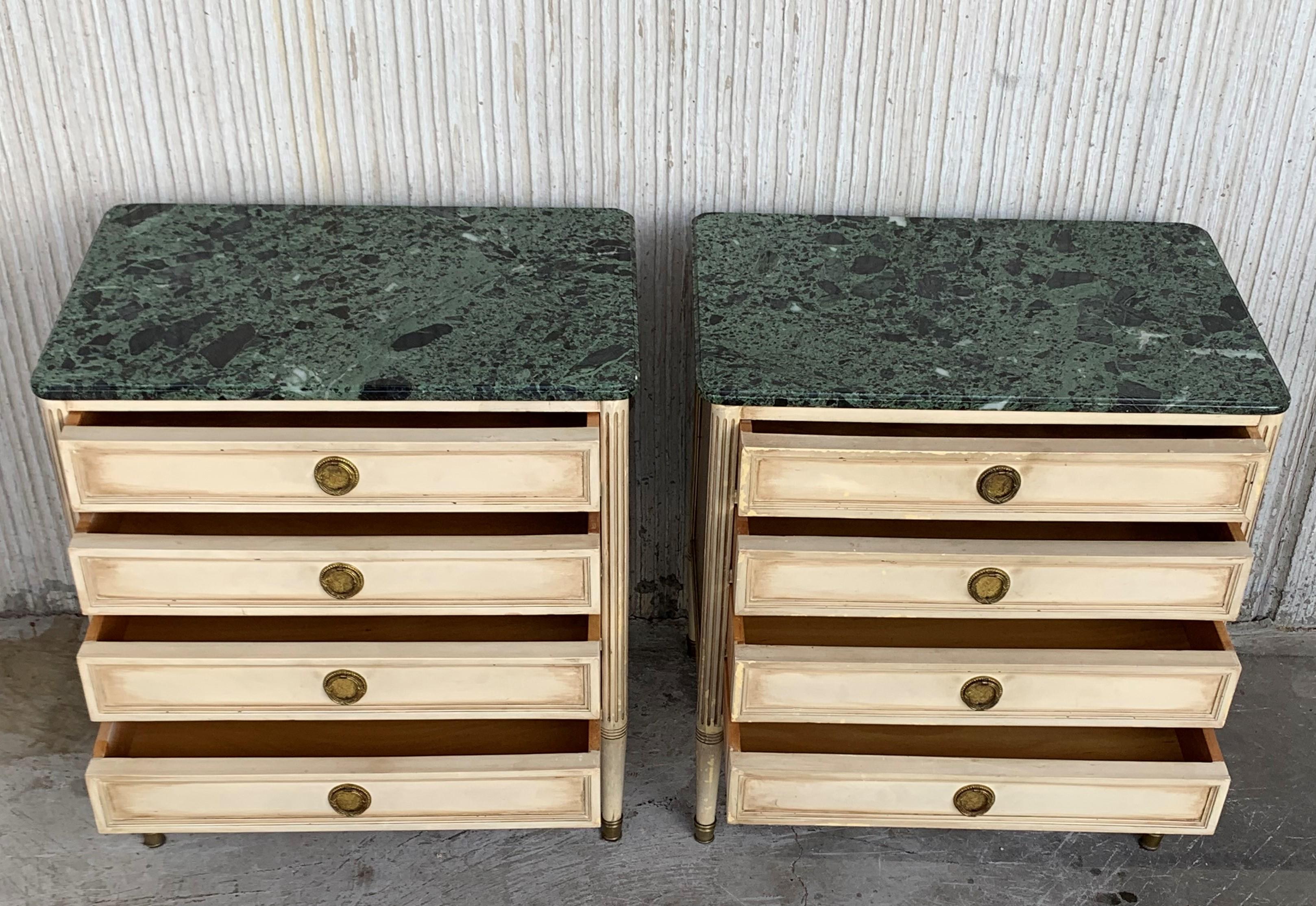 Italian 20th Century Pair of White Patina and Green Marble Nightstands