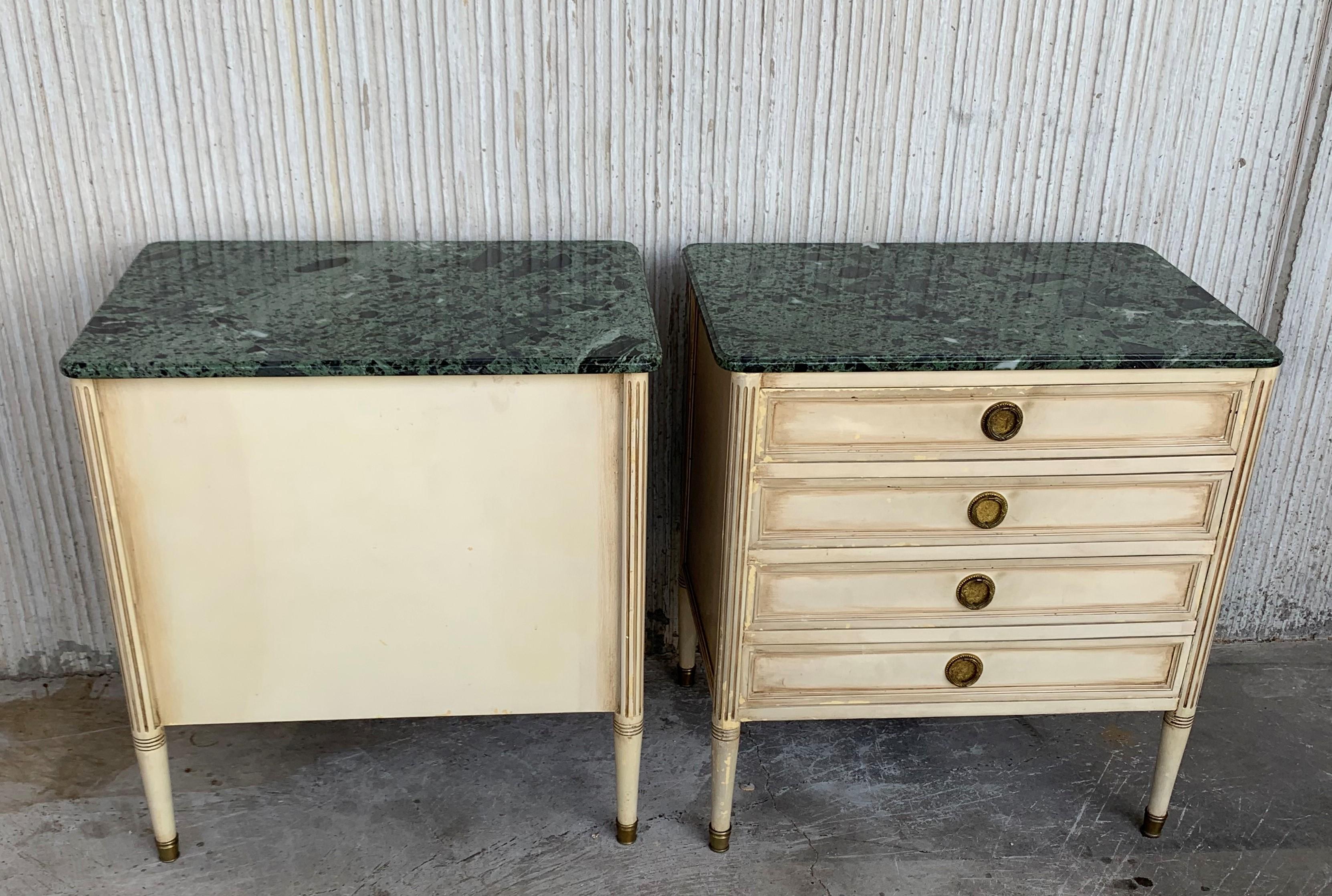 19th Century 20th Century Pair of White Patina and Green Marble Nightstands
