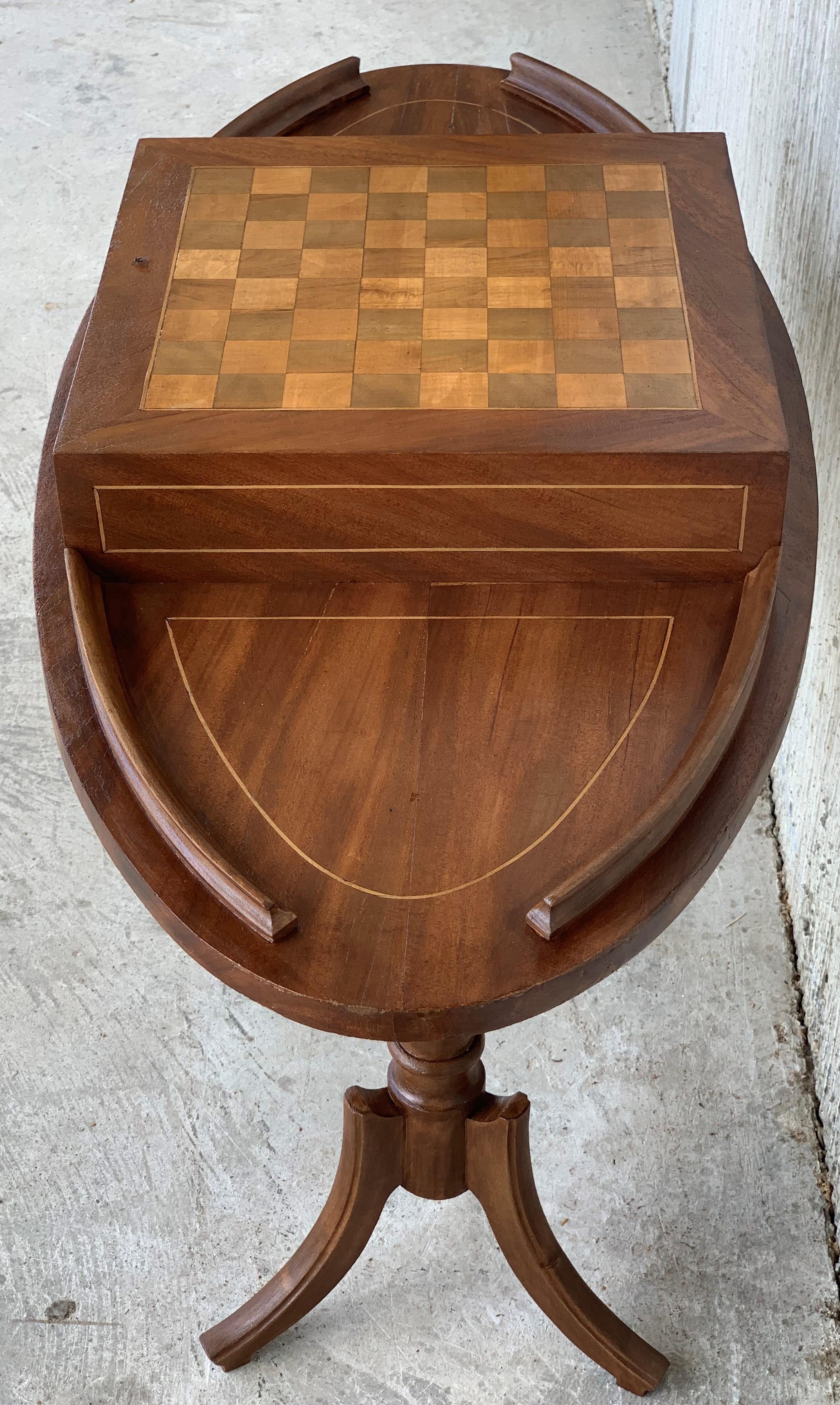 Regency Revival 20th Century Regency Style Oval Walnut Chess Game Table with Two Drawers For Sale
