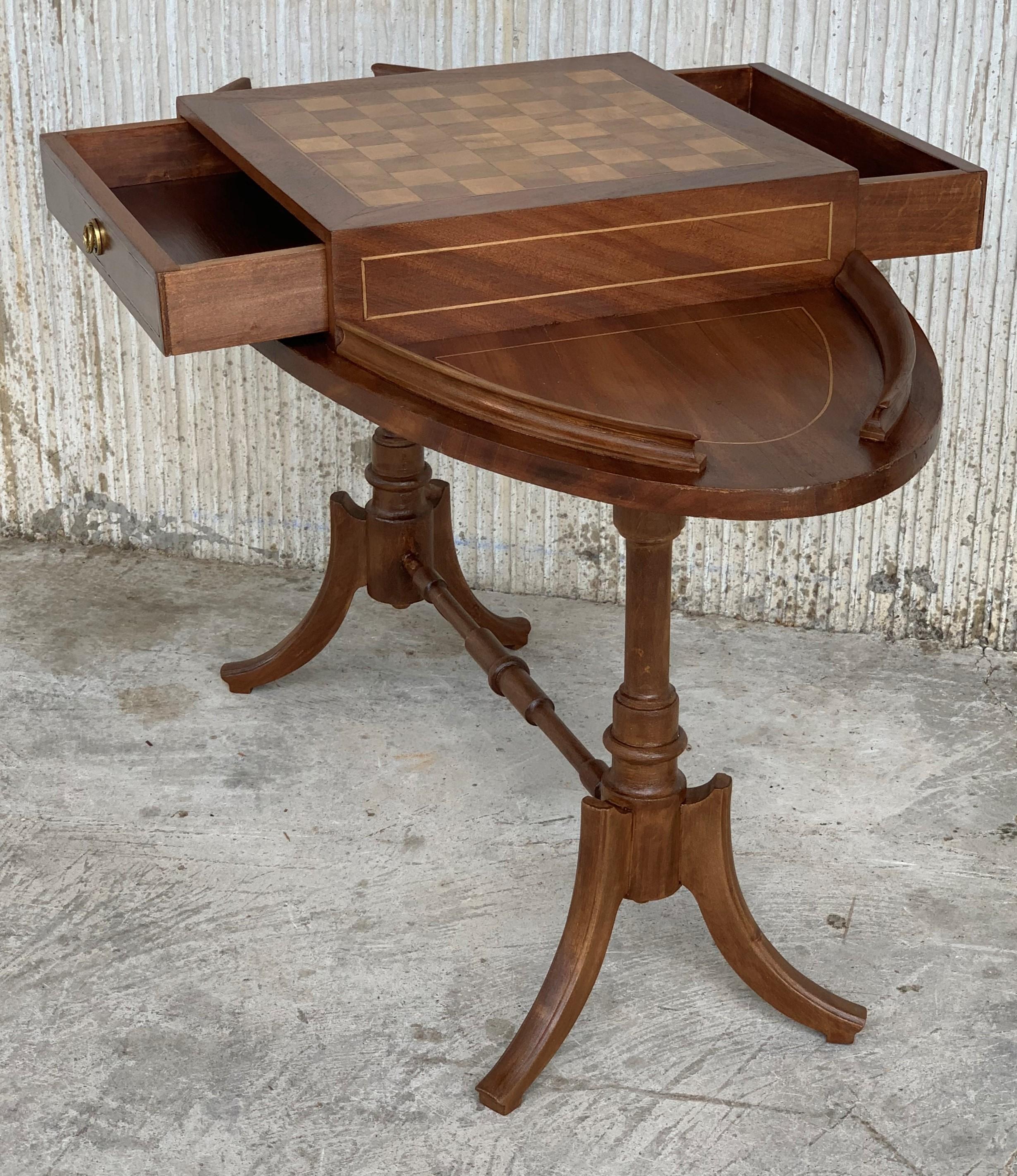 Regency Revival 20th Century Regency Style Oval Walnut Chess Game Table with Two Drawers