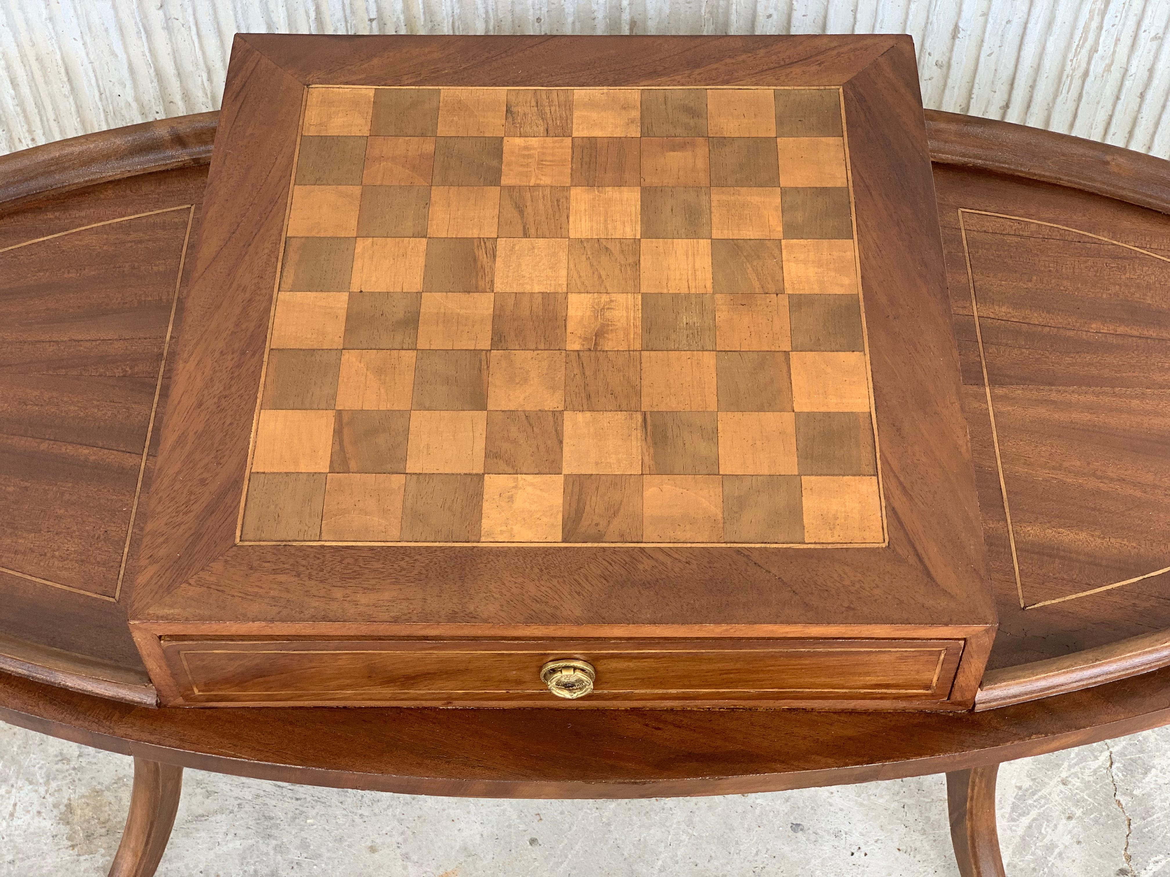 20th Century Regency Style Oval Walnut Chess Game Table with Two Drawers For Sale 2