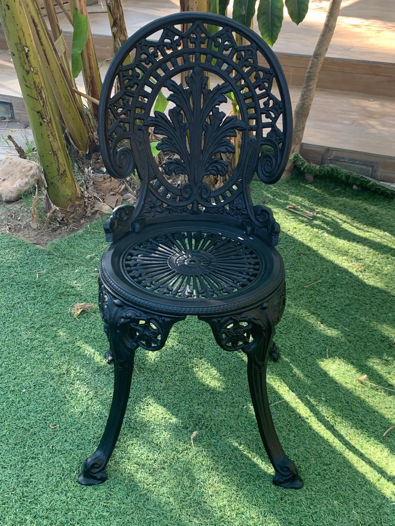 Cast 20th Century Renaissance Revival Style Pair of Back Garden Chairs