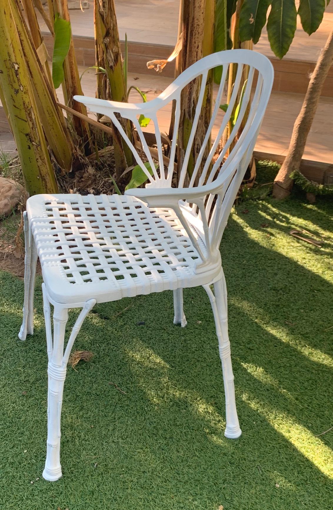 20th Century 20th Renaissance Revival Style Pair of White Garden Chairs in Faux Bamboo For Sale