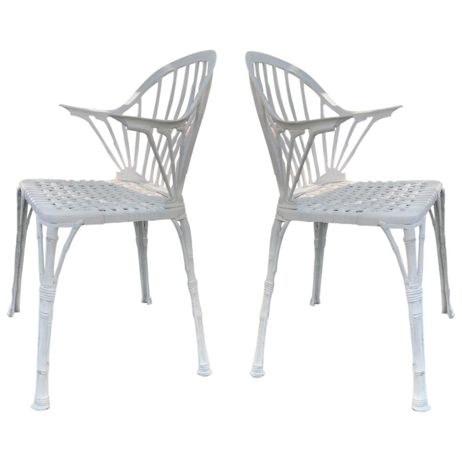 th Renaissance Revival Style Pair Of White Garden Chairs In Faux Bamboo For Sale At 1stdibs