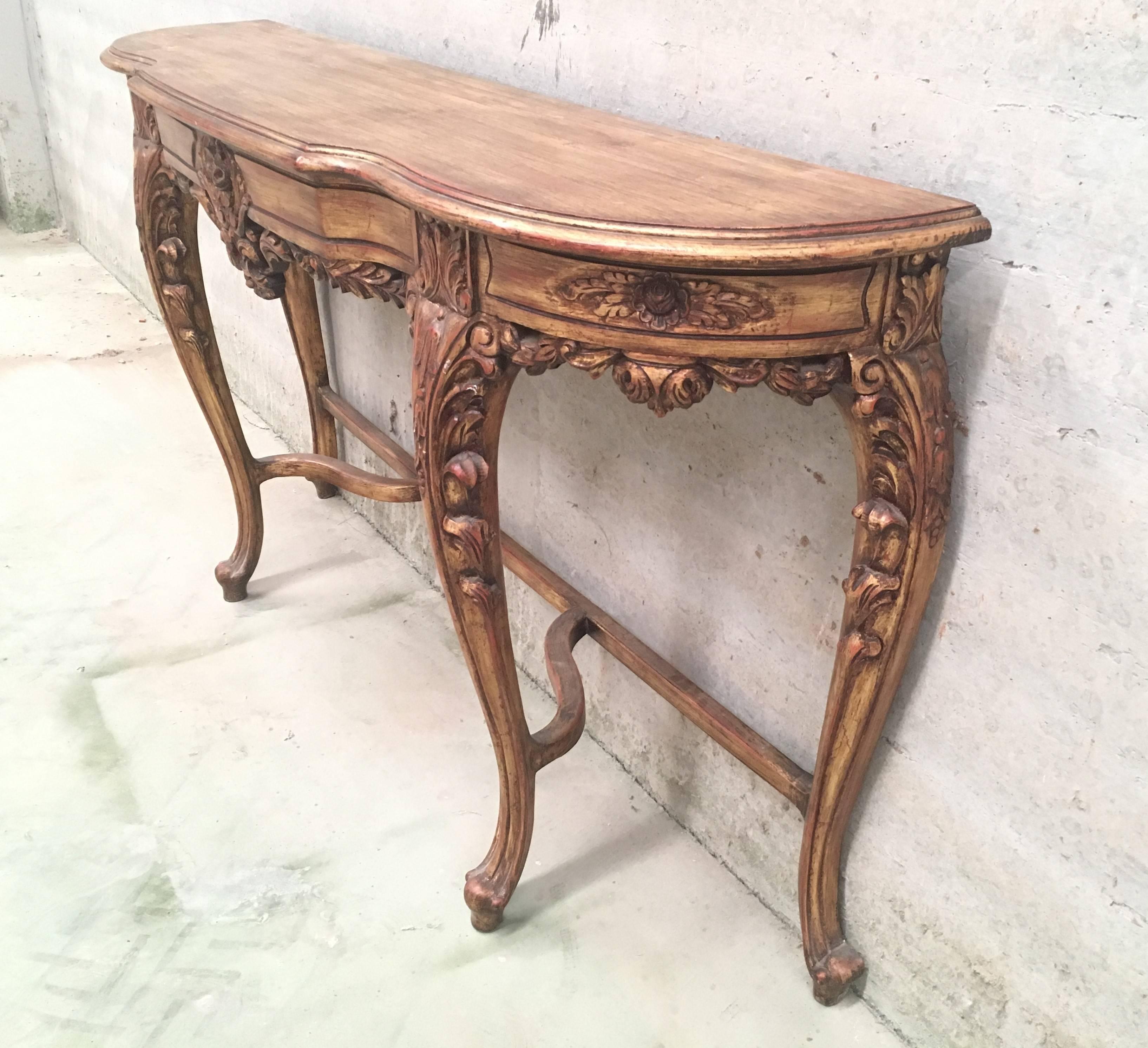 Renaissance Style Carved and Gilded Walnut Pier Mirror and Console Table For Sale 7