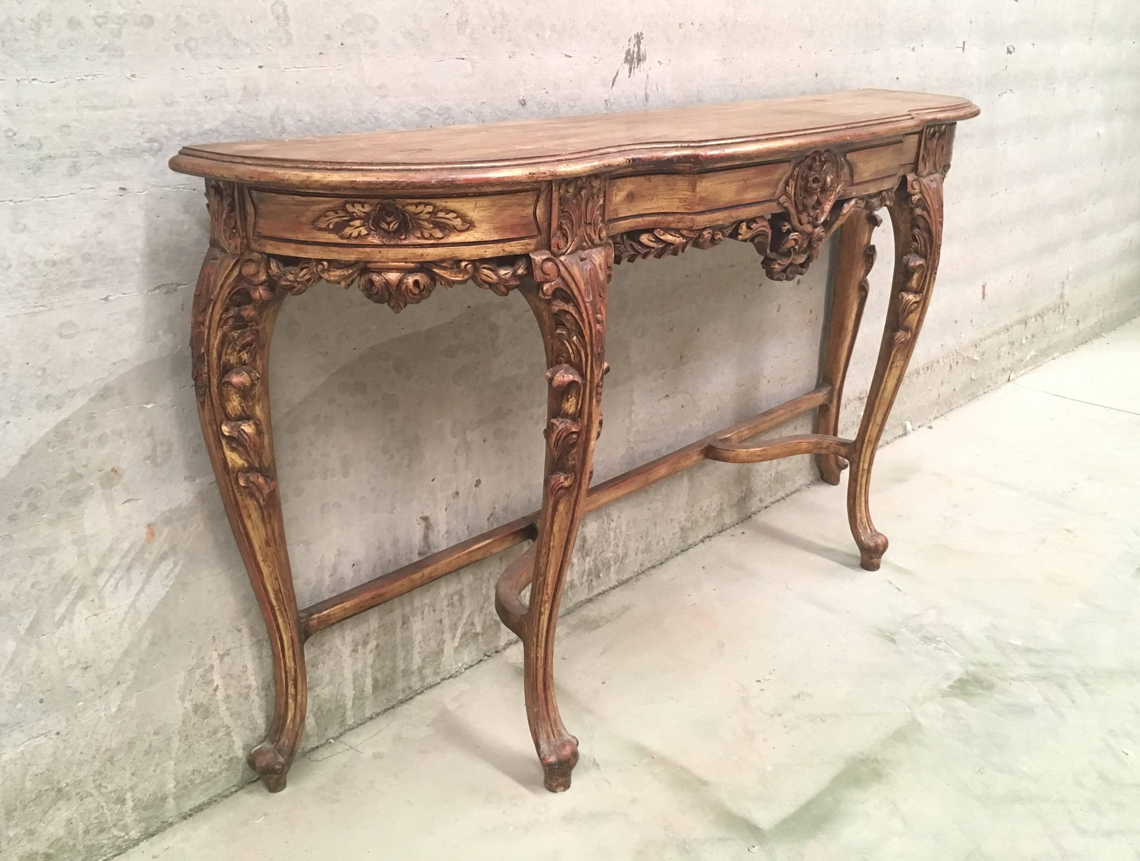 Renaissance Style Carved and Gilded Walnut Pier Mirror and Console Table For Sale 8