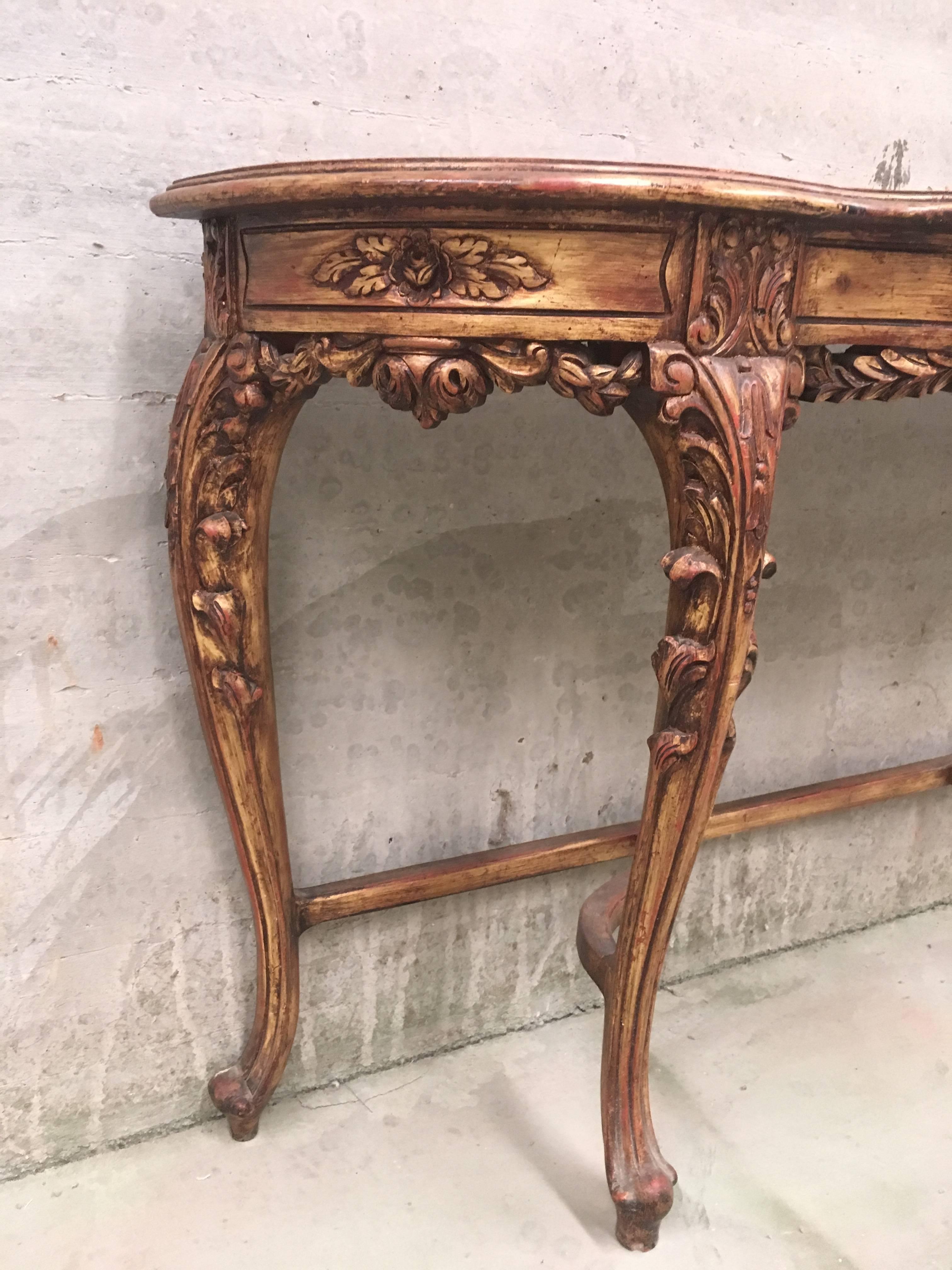 Renaissance Style Carved and Gilded Walnut Pier Mirror and Console Table For Sale 10